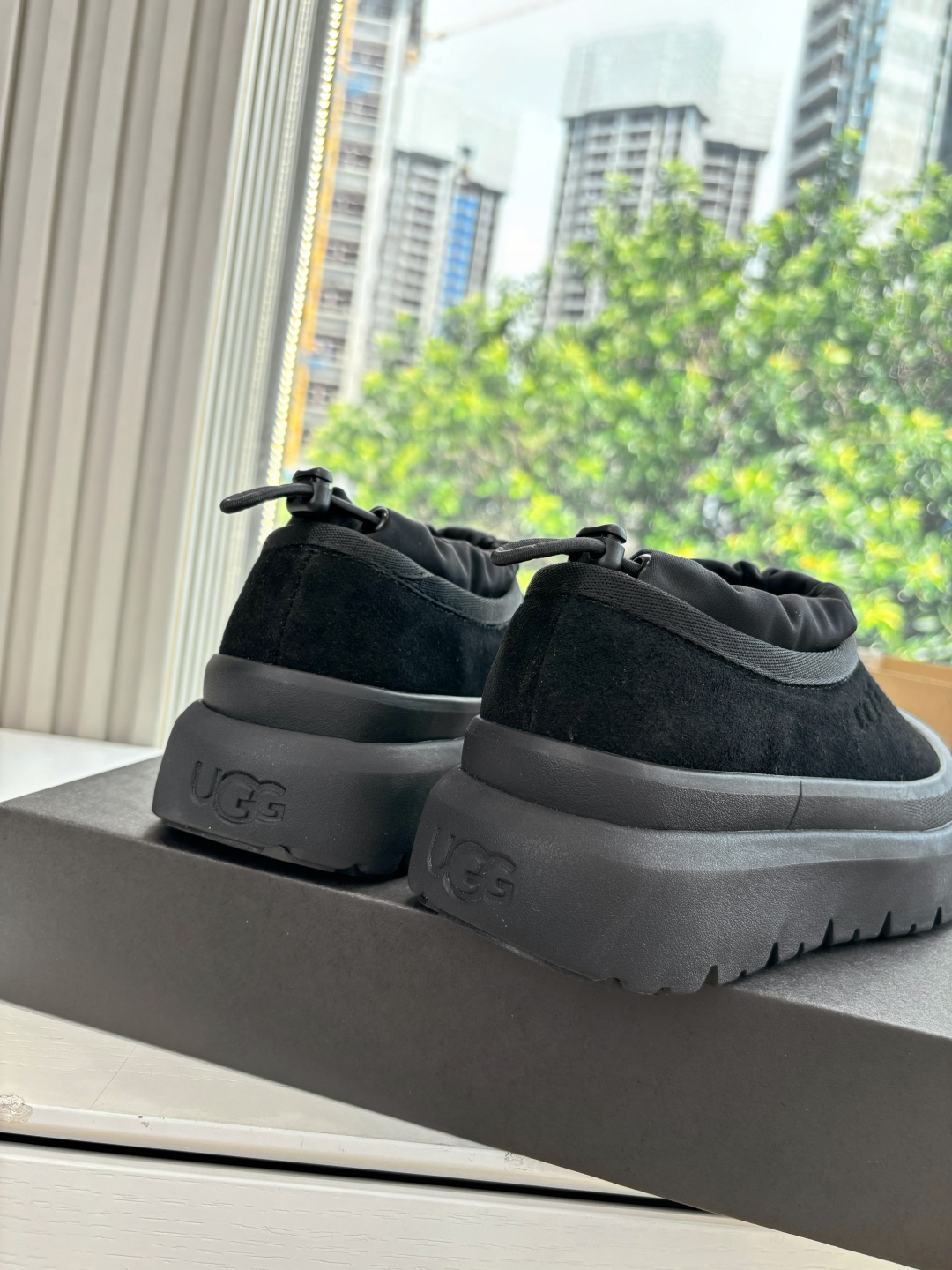 UGG Platform Suede Wool Slippers Black