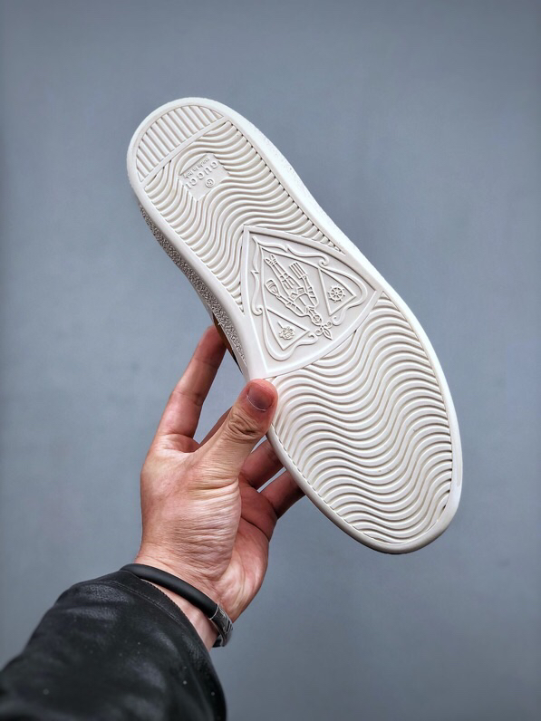 Gucci Ace Low-Top Leather Sneakers White/Blue