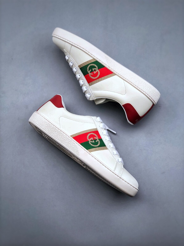Gucci Ace Stripe Leather Sneakers Beige