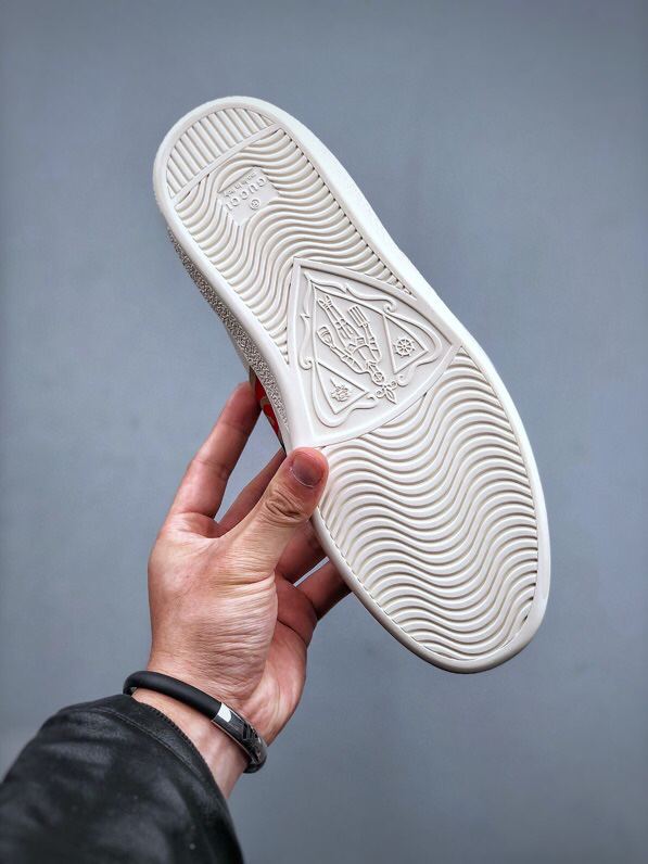 Gucci Ace Web Stripe Leather Sneakers Beige