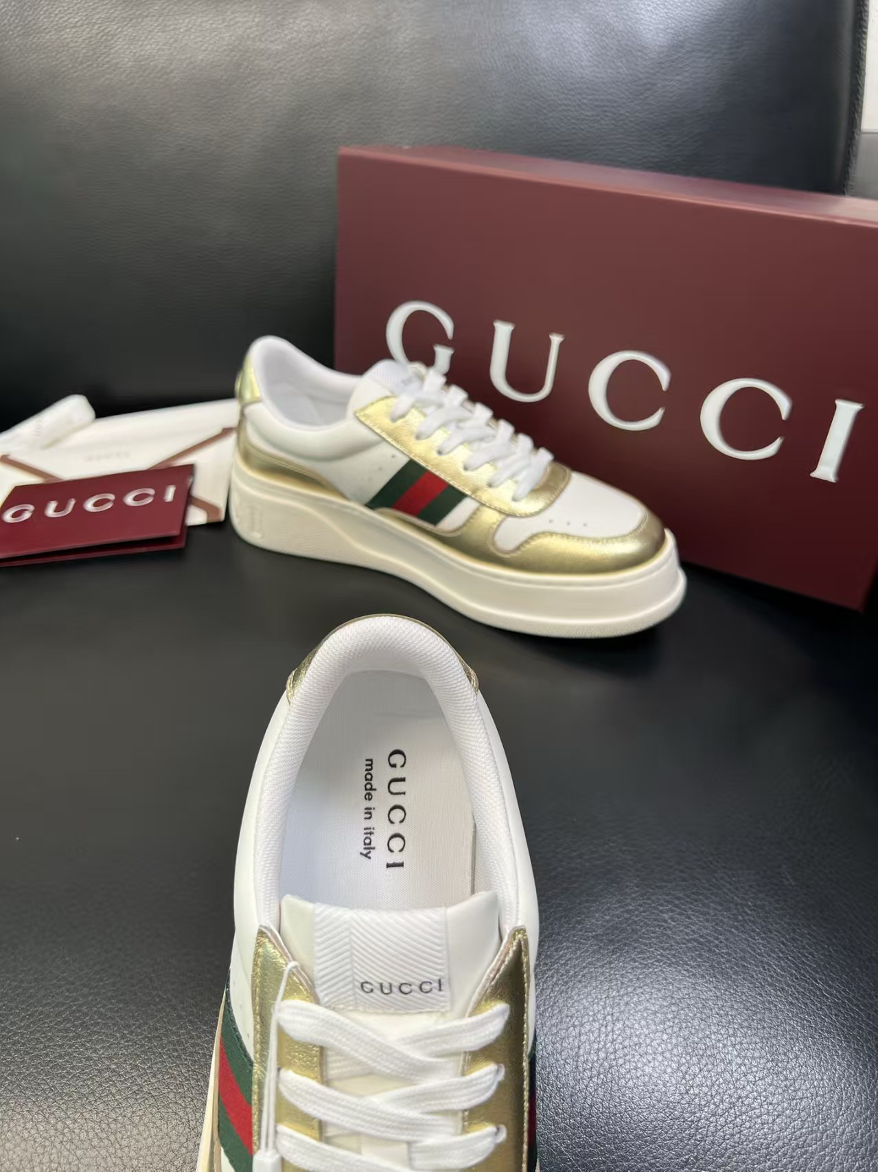 Gucci Web Stripe Platform Sneakers Gold