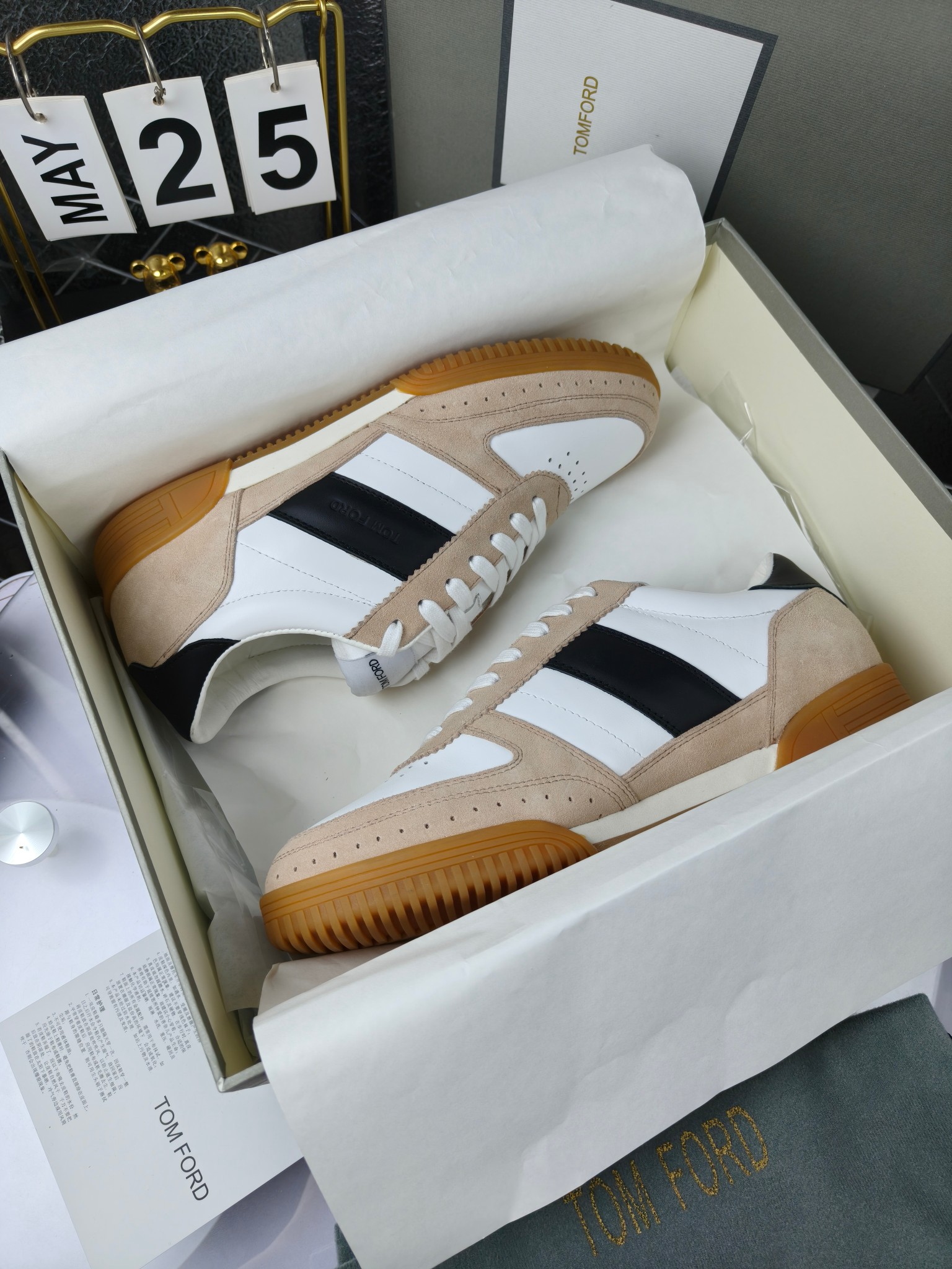 Tom Ford Couple Low-Top Sneakers White Beige Black