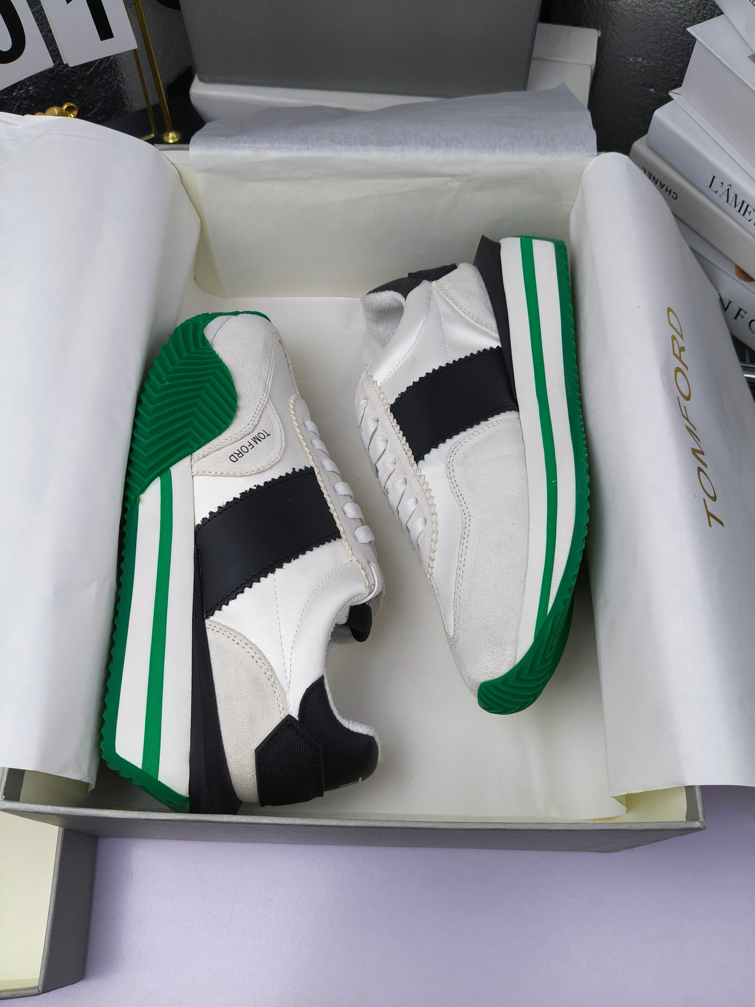 Tom Ford Retro Platform Sneakers White/Black/Green