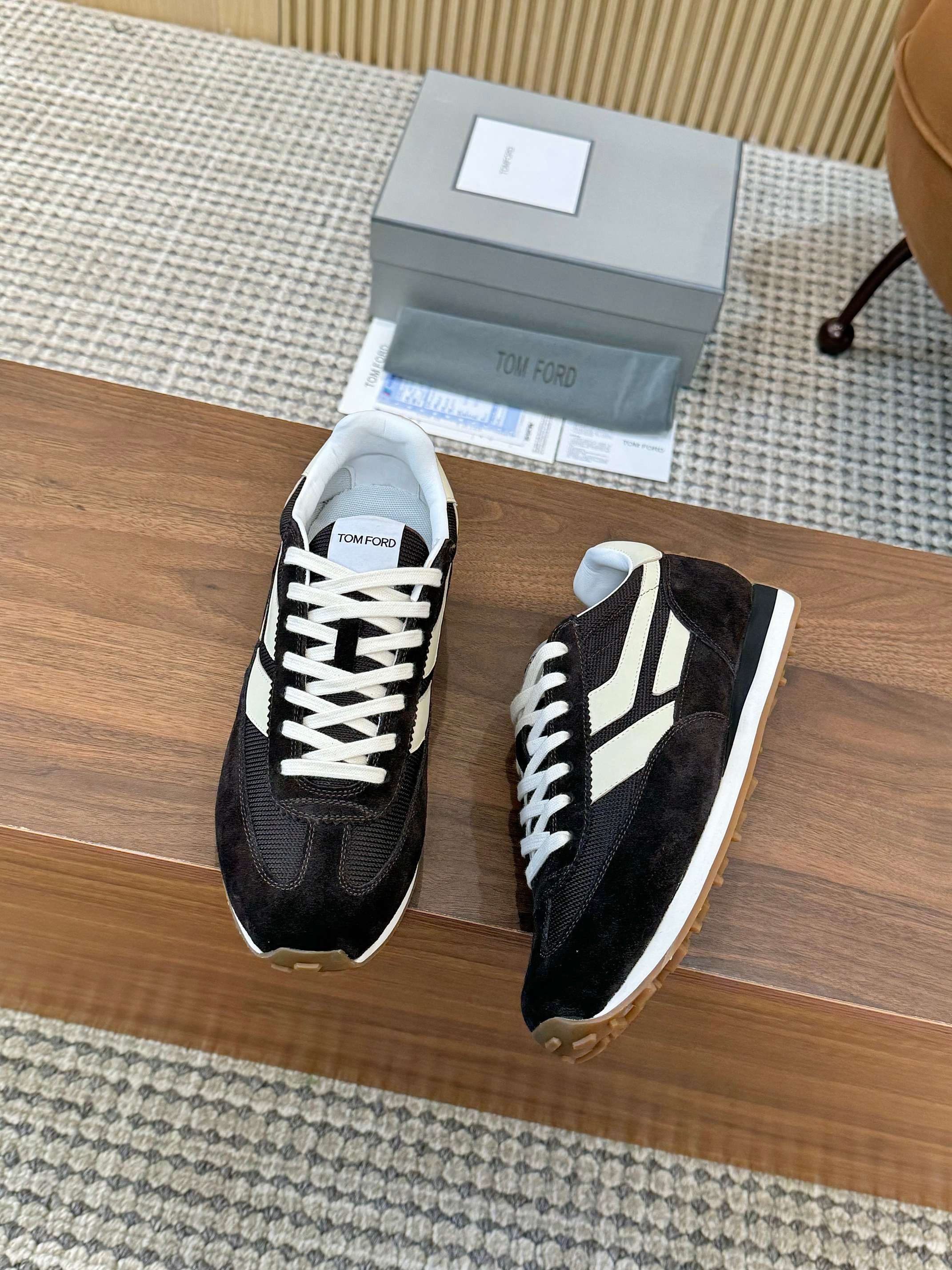 Tom Ford Retro Low-Top Sneakers Black/White