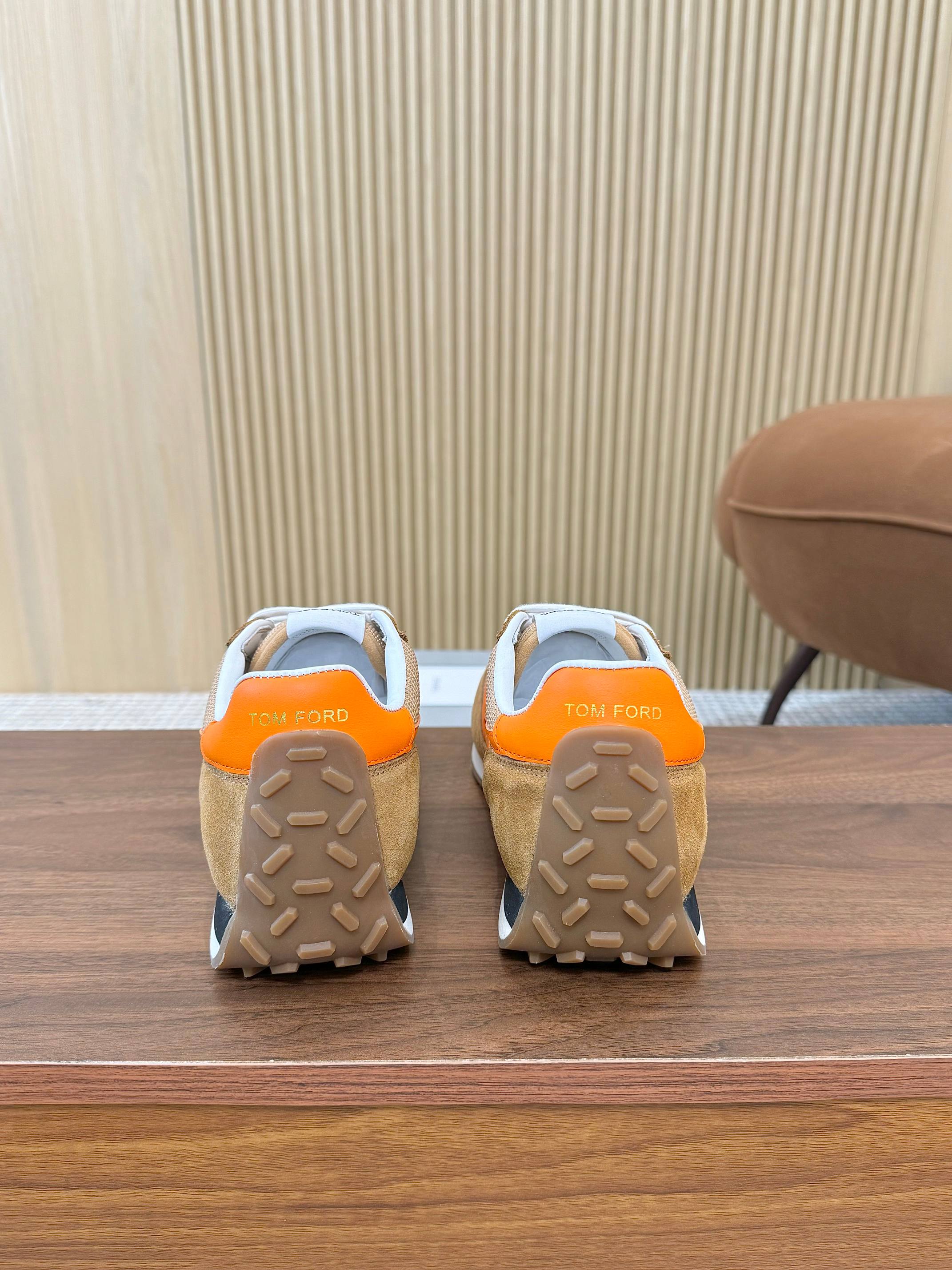 Tom Ford Retro Low-Top Sneakers Tan/Orange