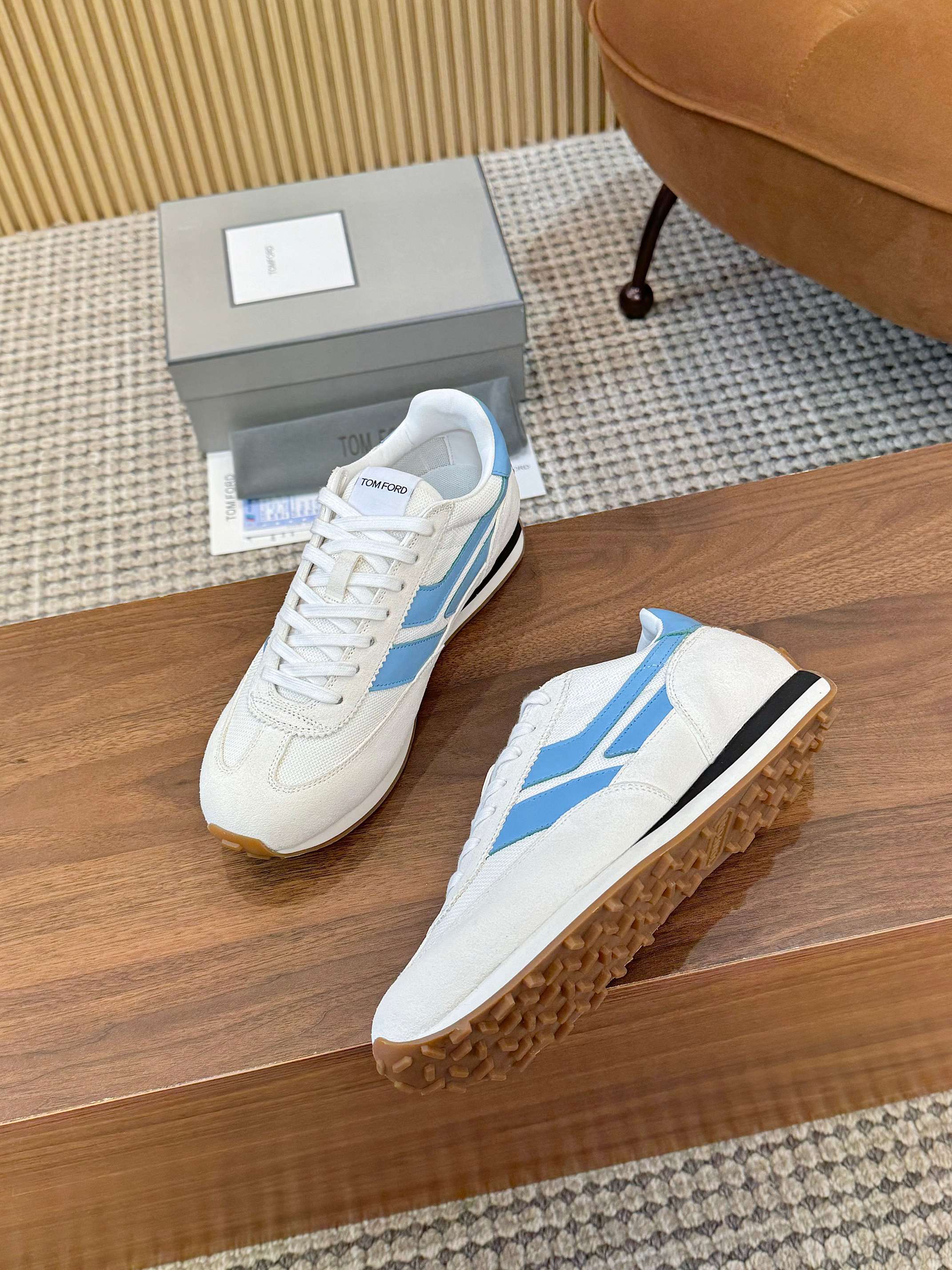 Tom Ford Retro Low-Top Sneakers White/Blue