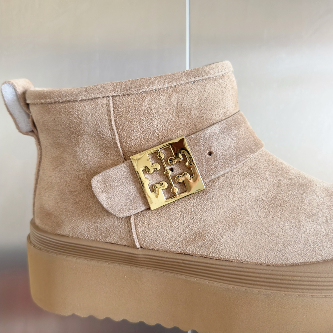 Tory Burch Mellow Shearling Platform Snow Boots Beige