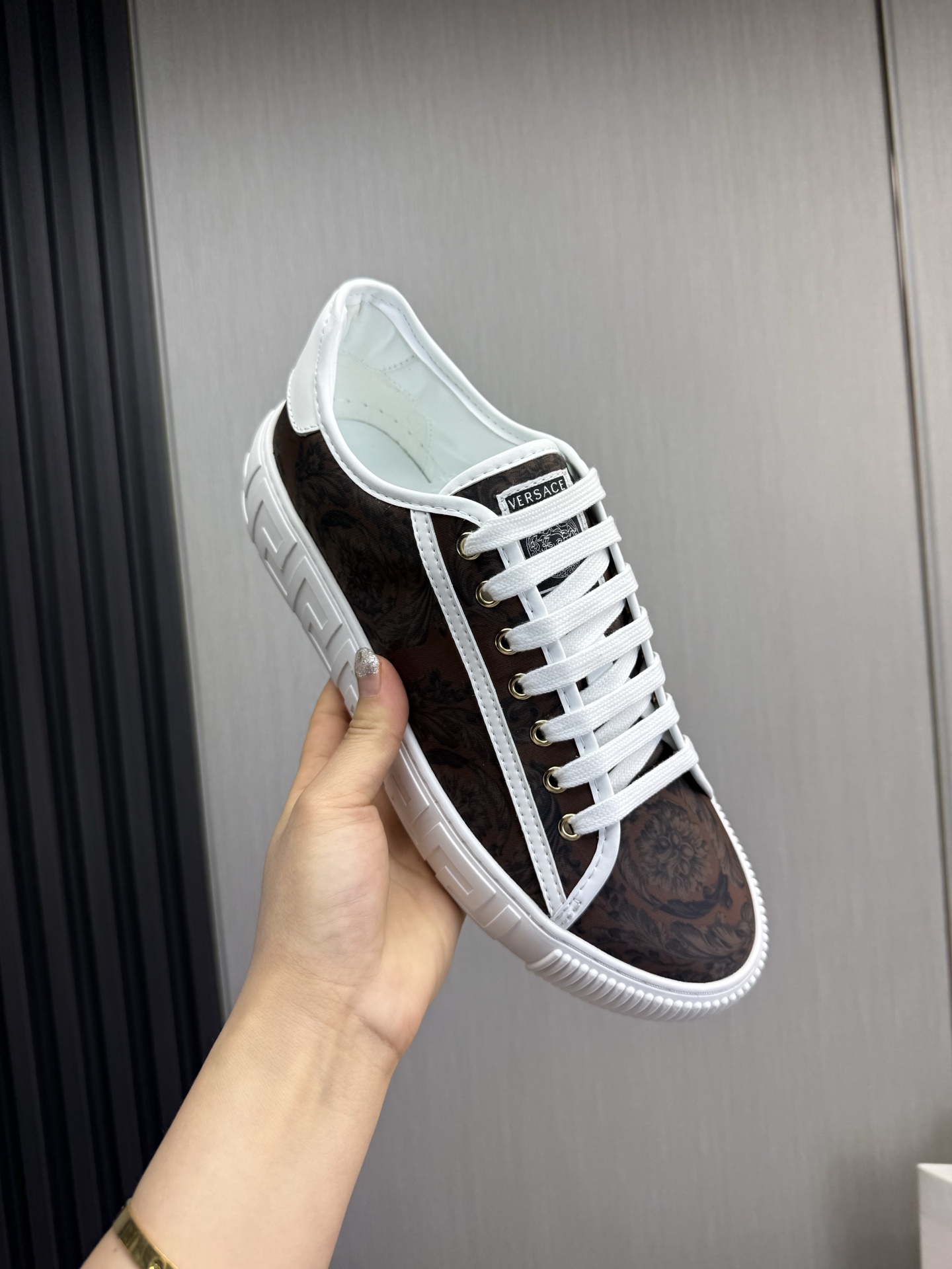 Versace Baroque Leather Sneakers Brown