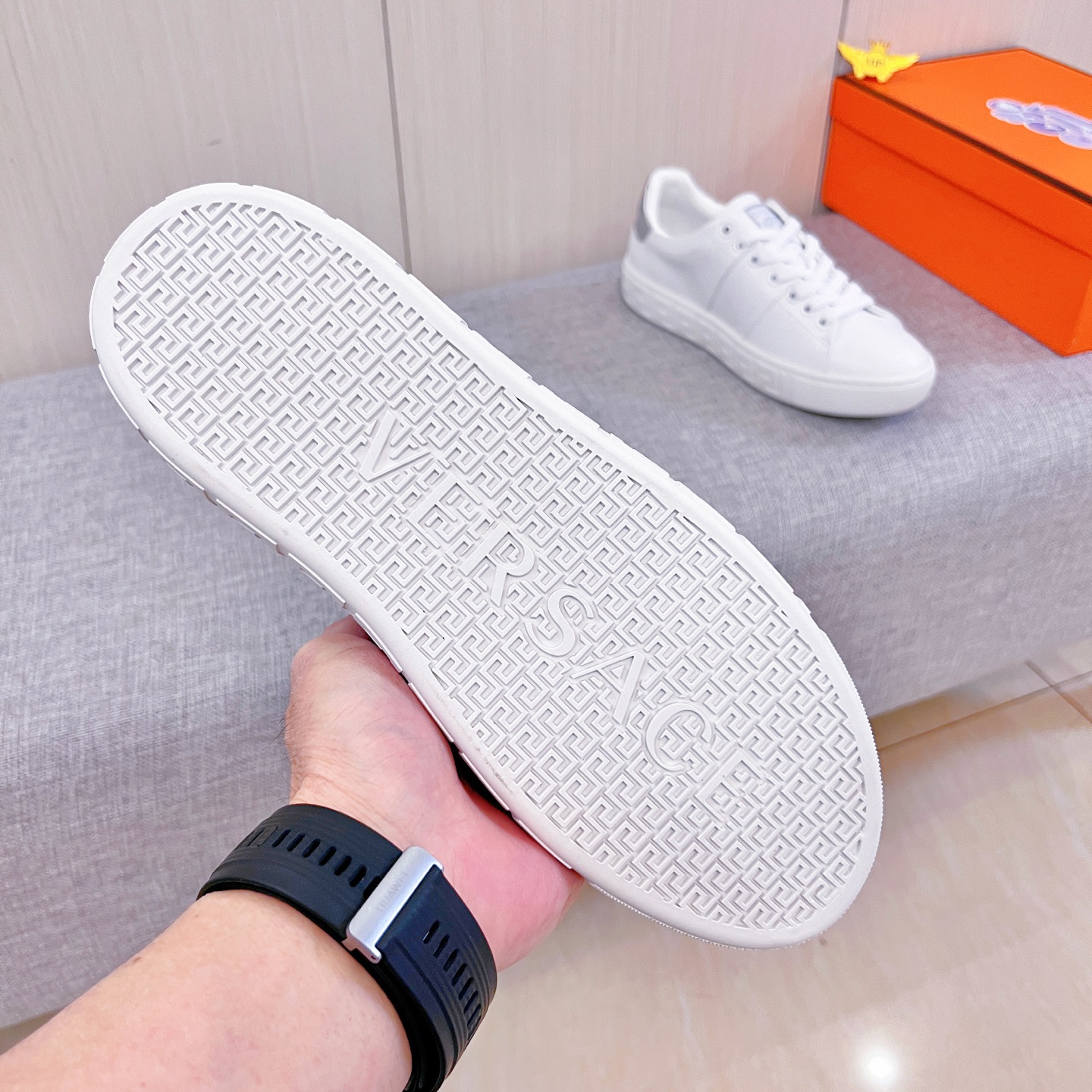Versace Leather Low-Top Sneakers White/Silver
