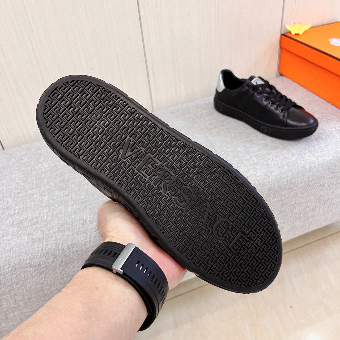 Versace Leather Low-Top Sneakers Black