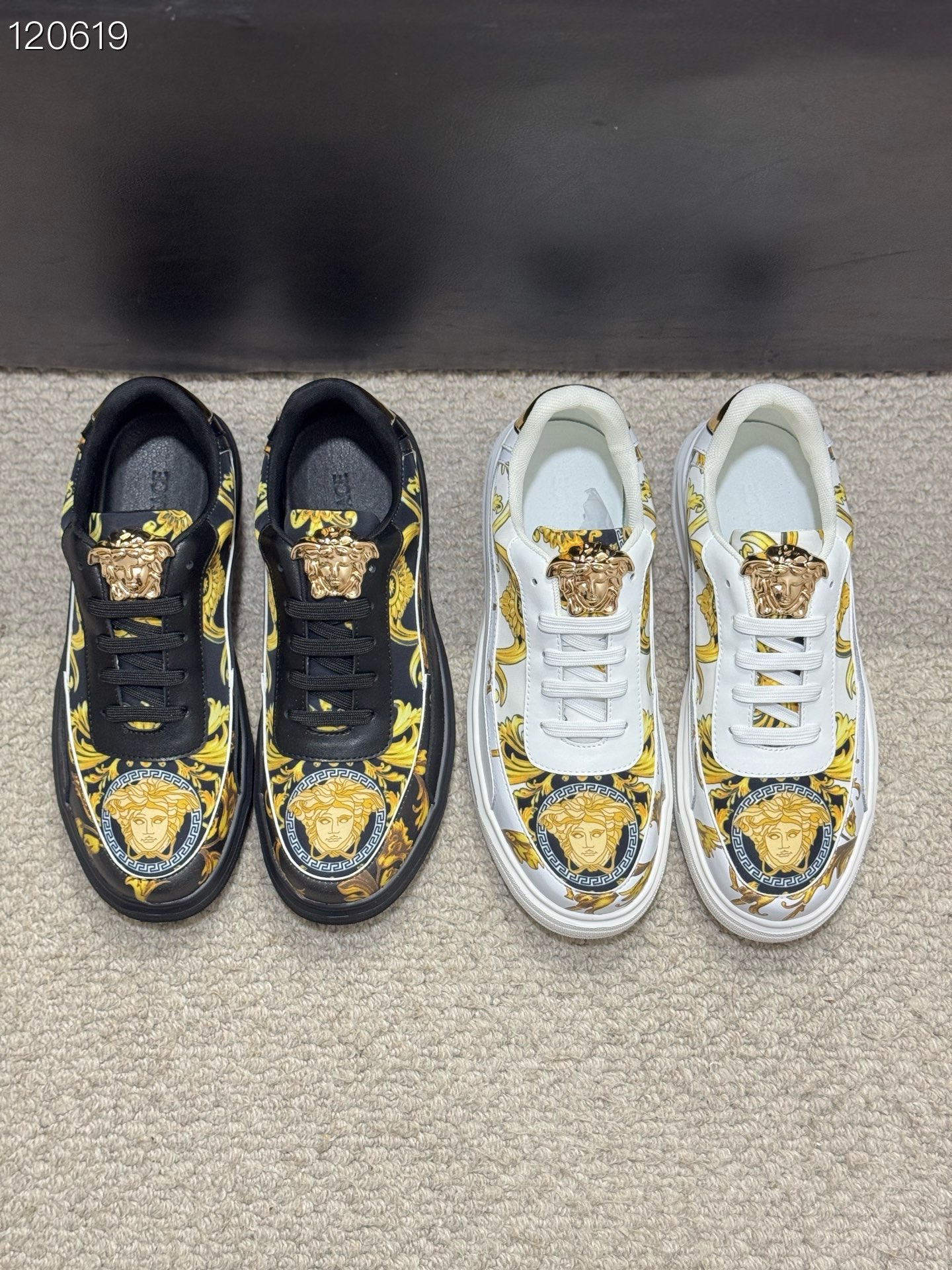 Versace Baroque Leather Sneakers Black/Gold