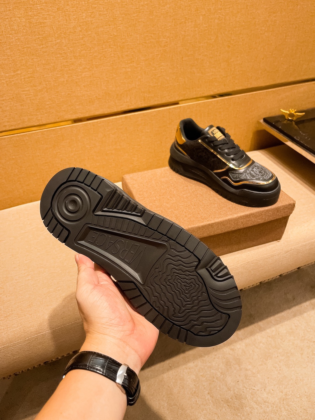 Versace Chunky Low-Top Sneakers Black Gold