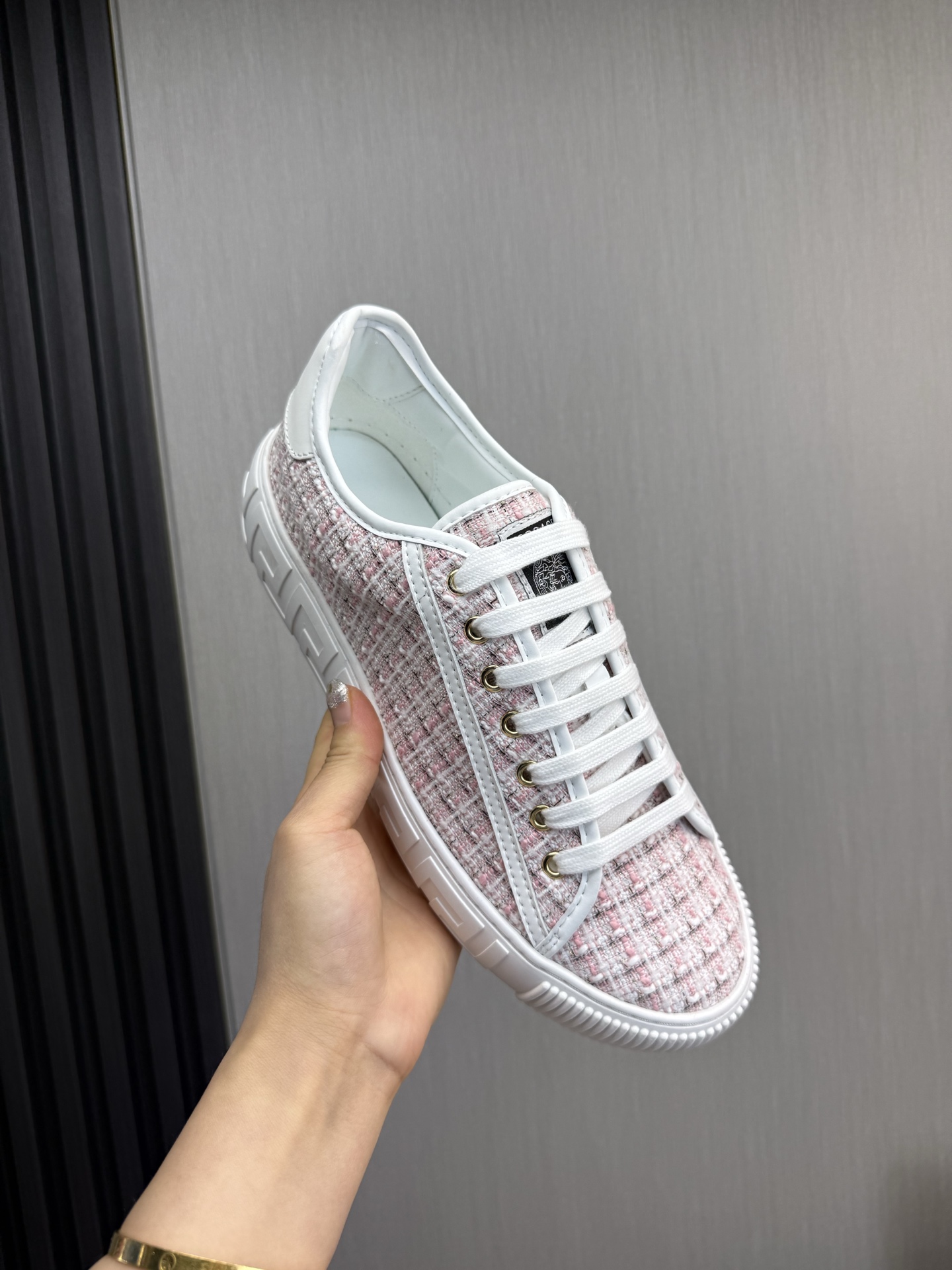Versace Tweed Low-Top Sneakers Pink