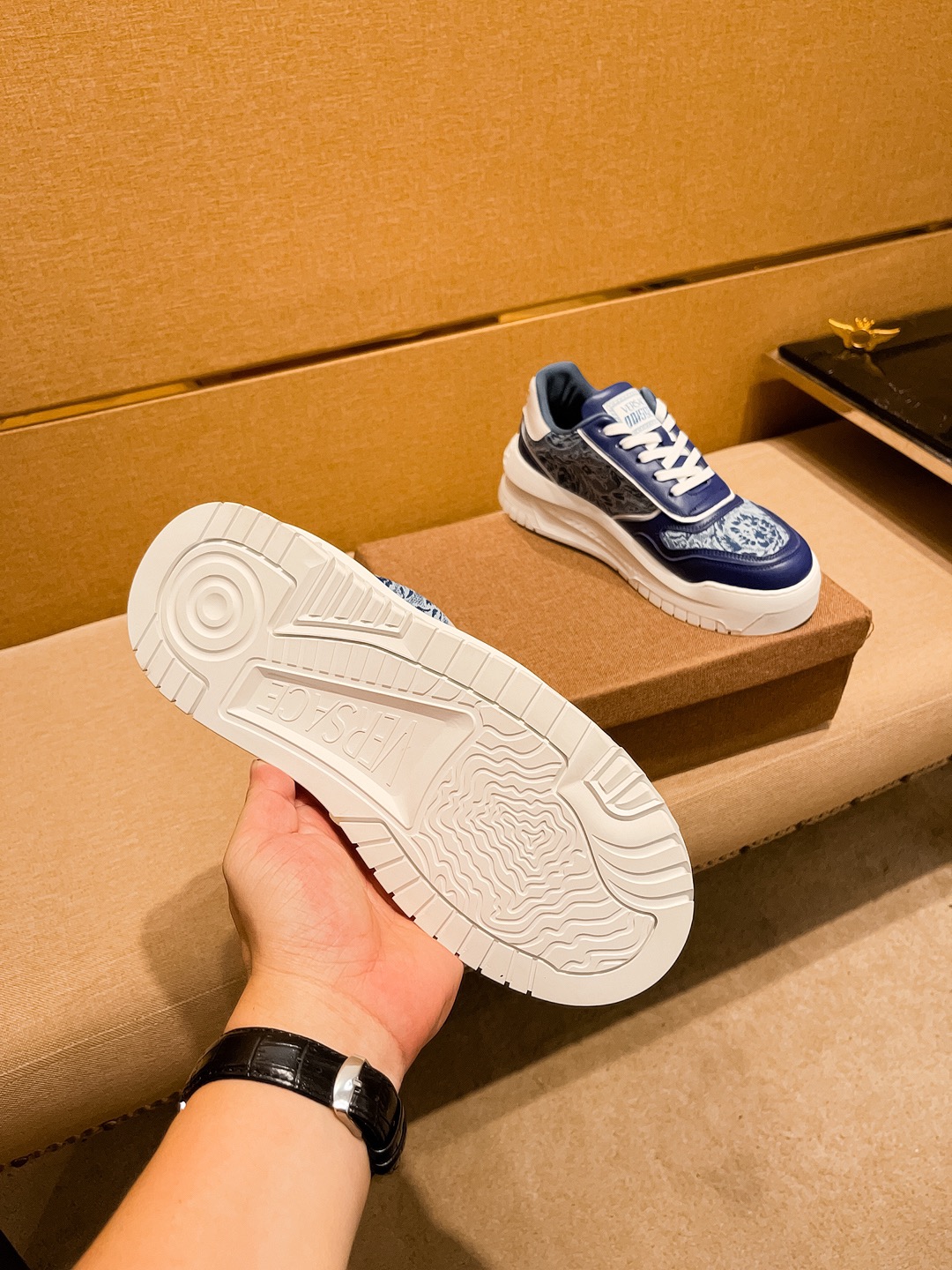 Versace Jacquard Low-Top Sneakers Blue