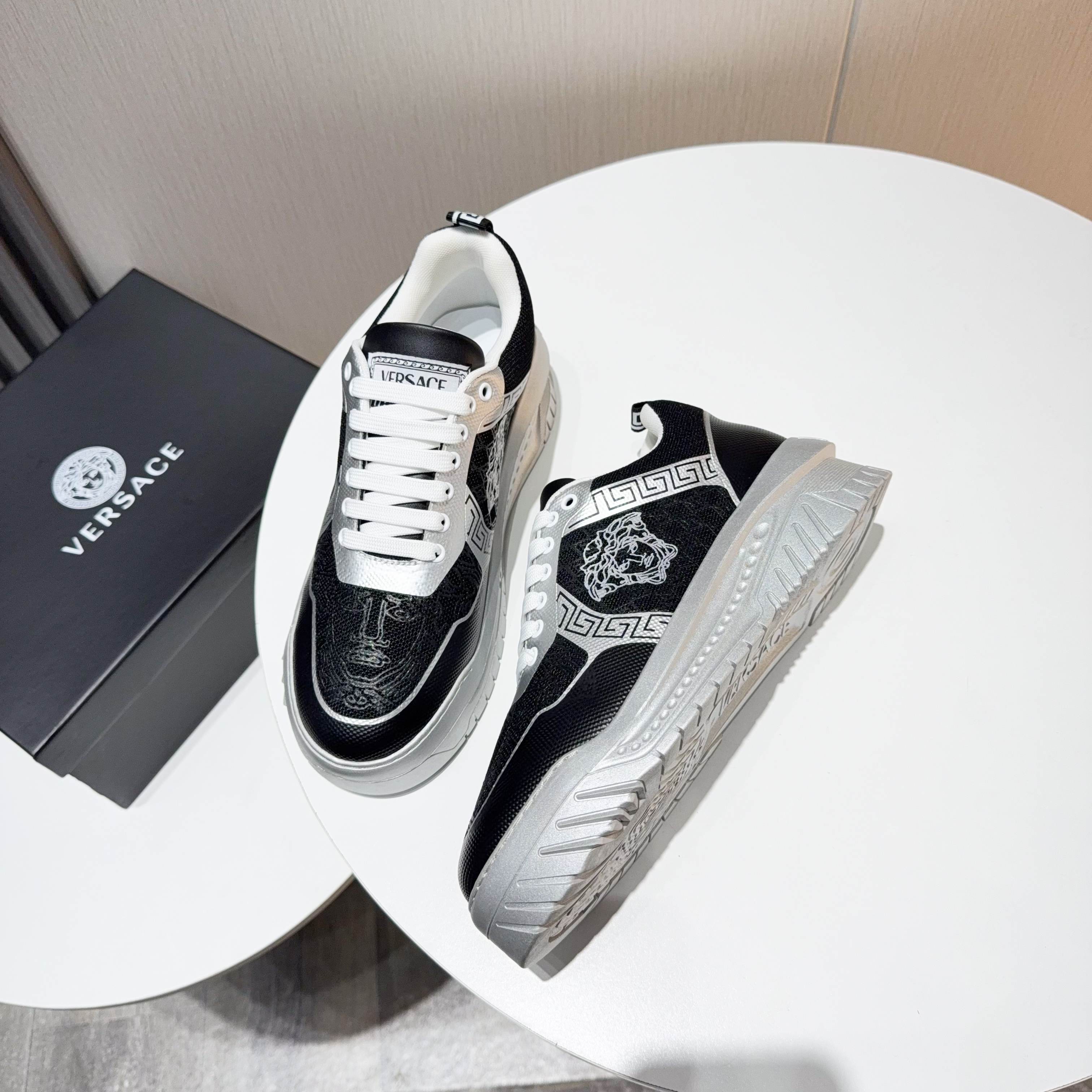 Versace Grace Labyrinth Knit Sneakers Black/Silver