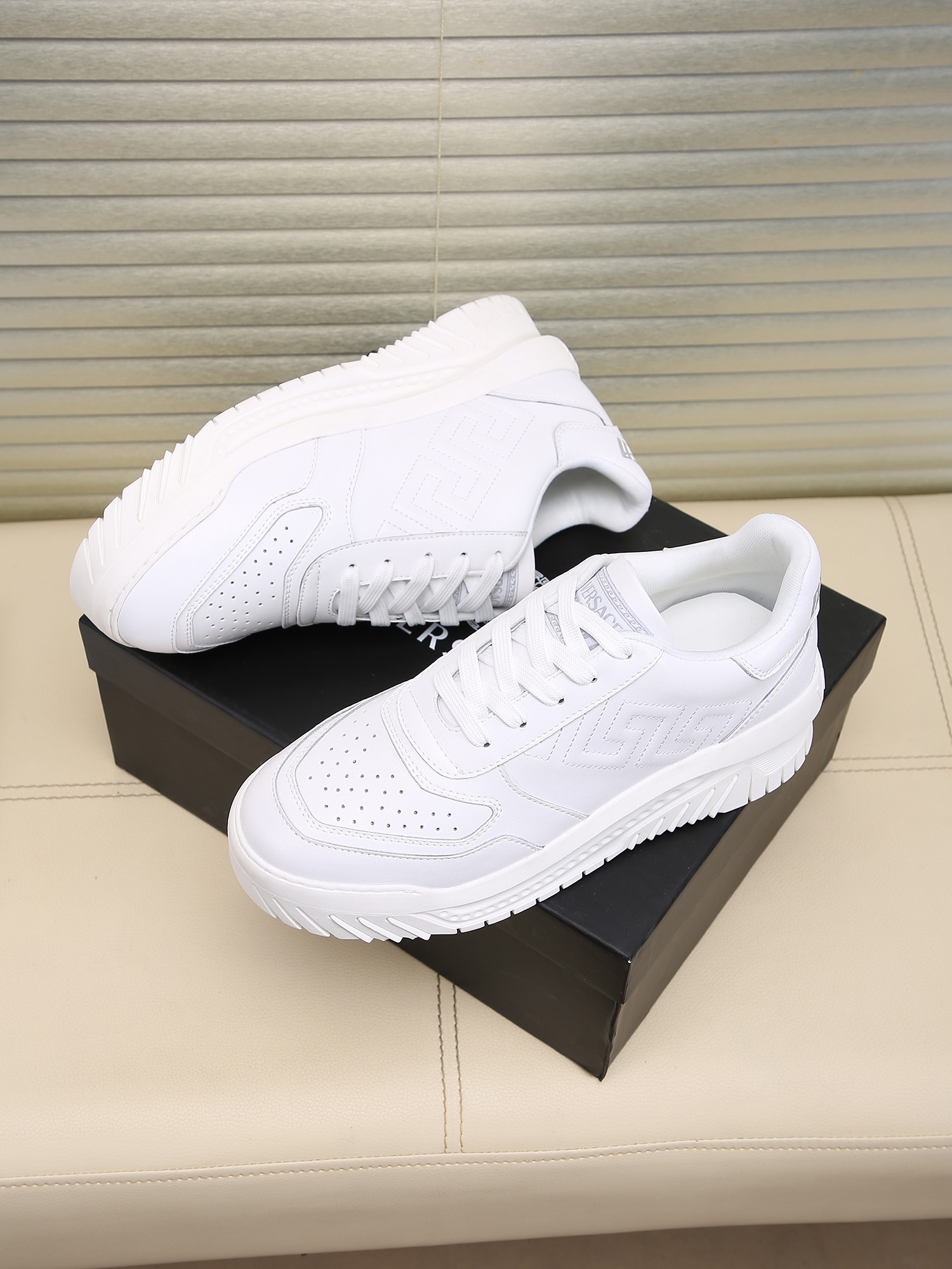 Versace Grace Labyrinth Knit Sneakers White