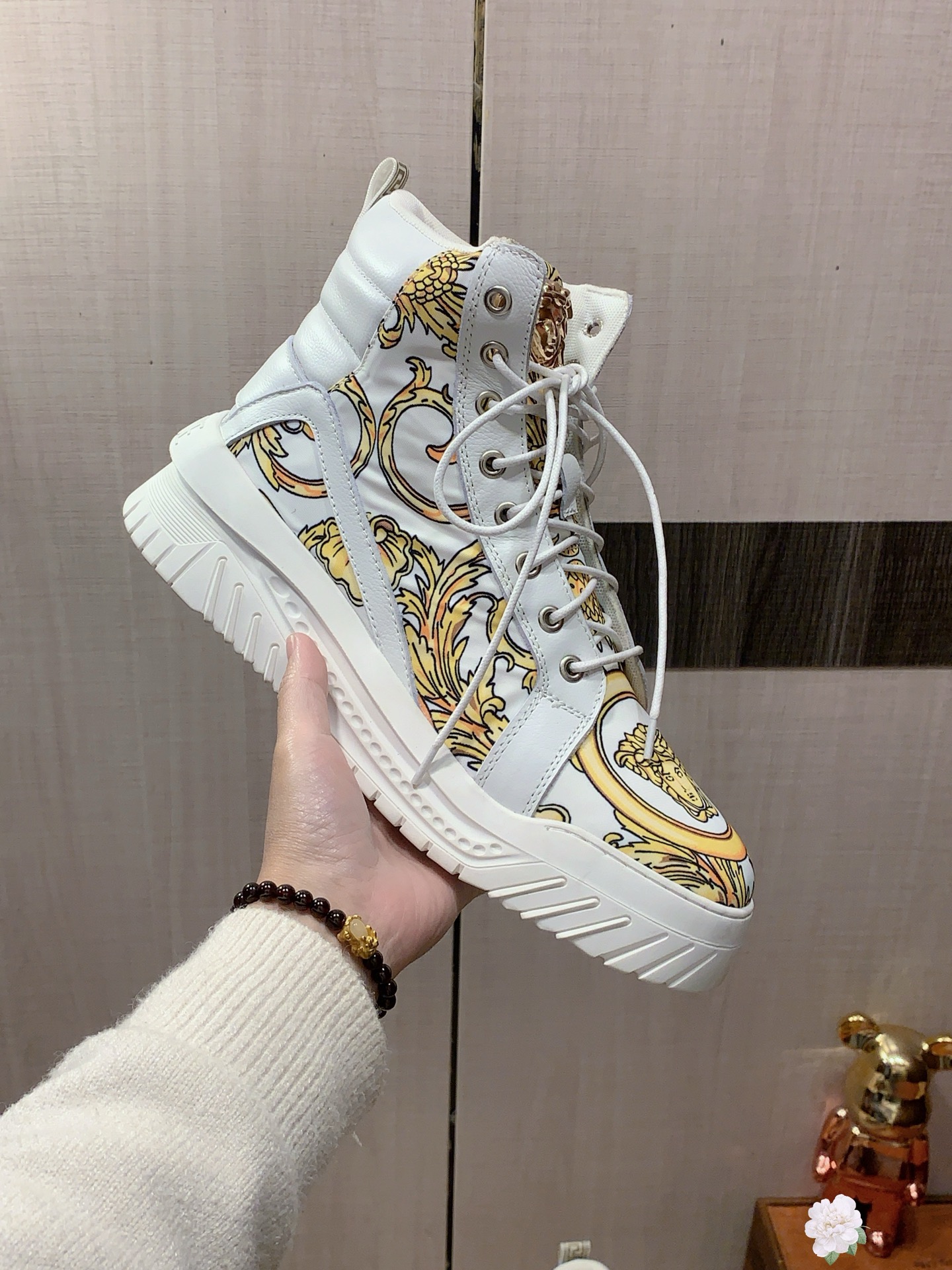 Versace Baroque High-Top Sneakers White/Gold