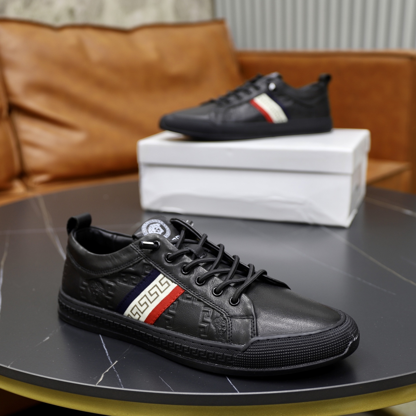 Versace Leather Low-Top Sneakers Black
