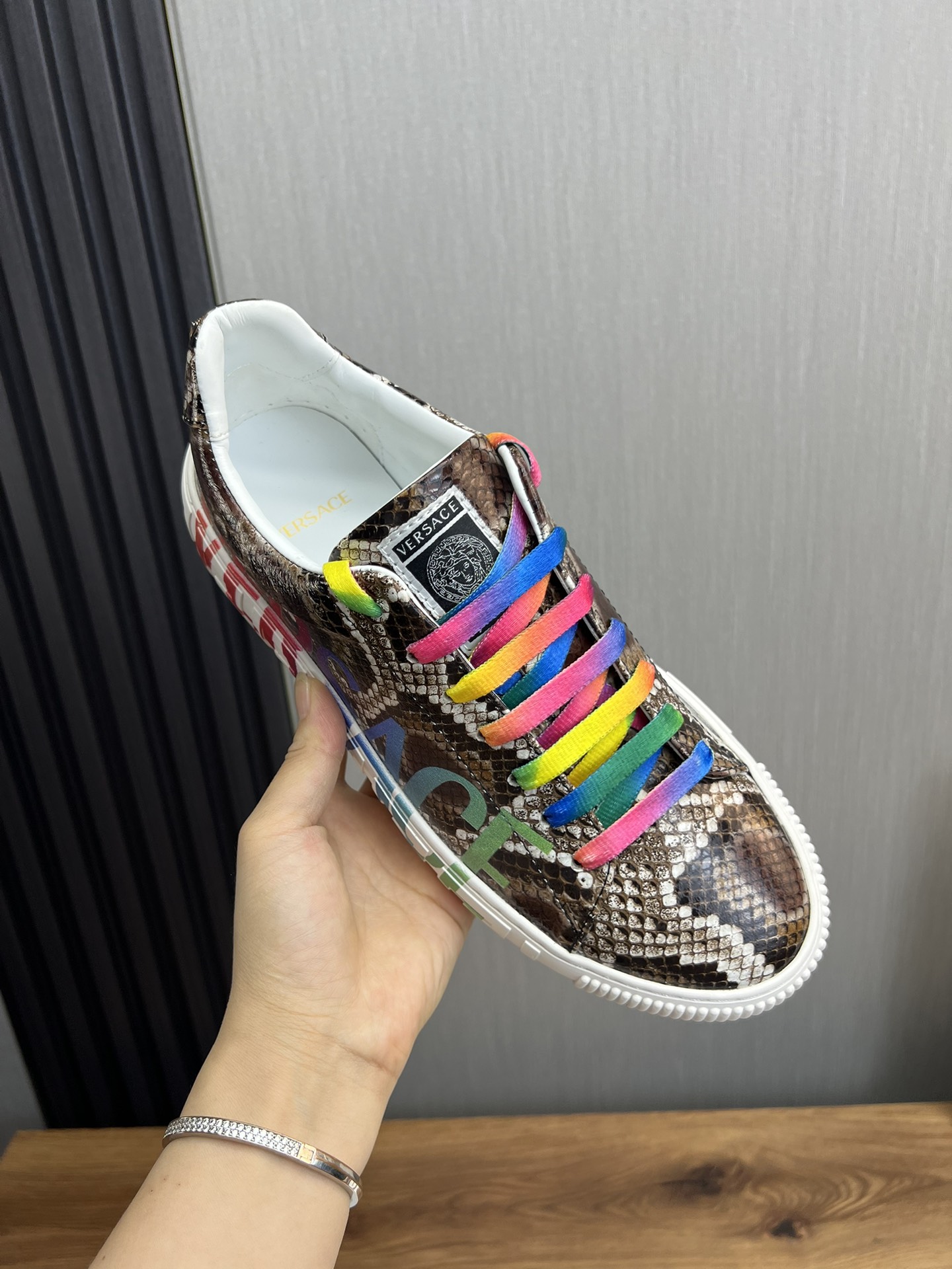 Versace Snakeskin Leather Sneakers Multi