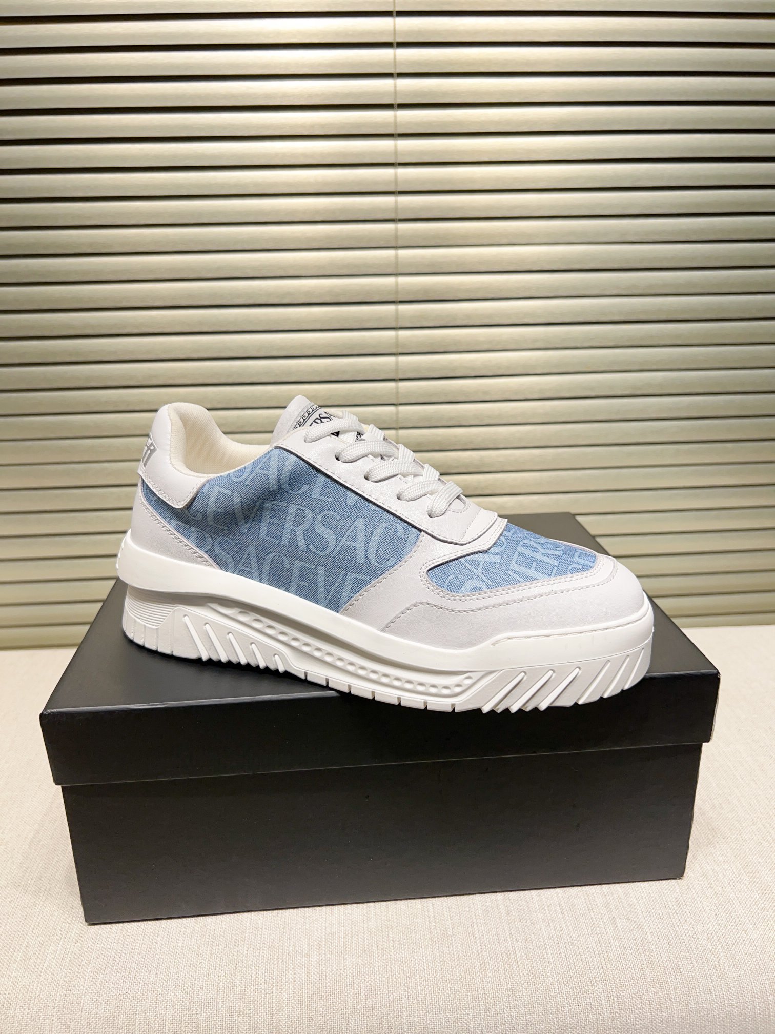 Versace Greca Knit Chunky Sneakers Blue