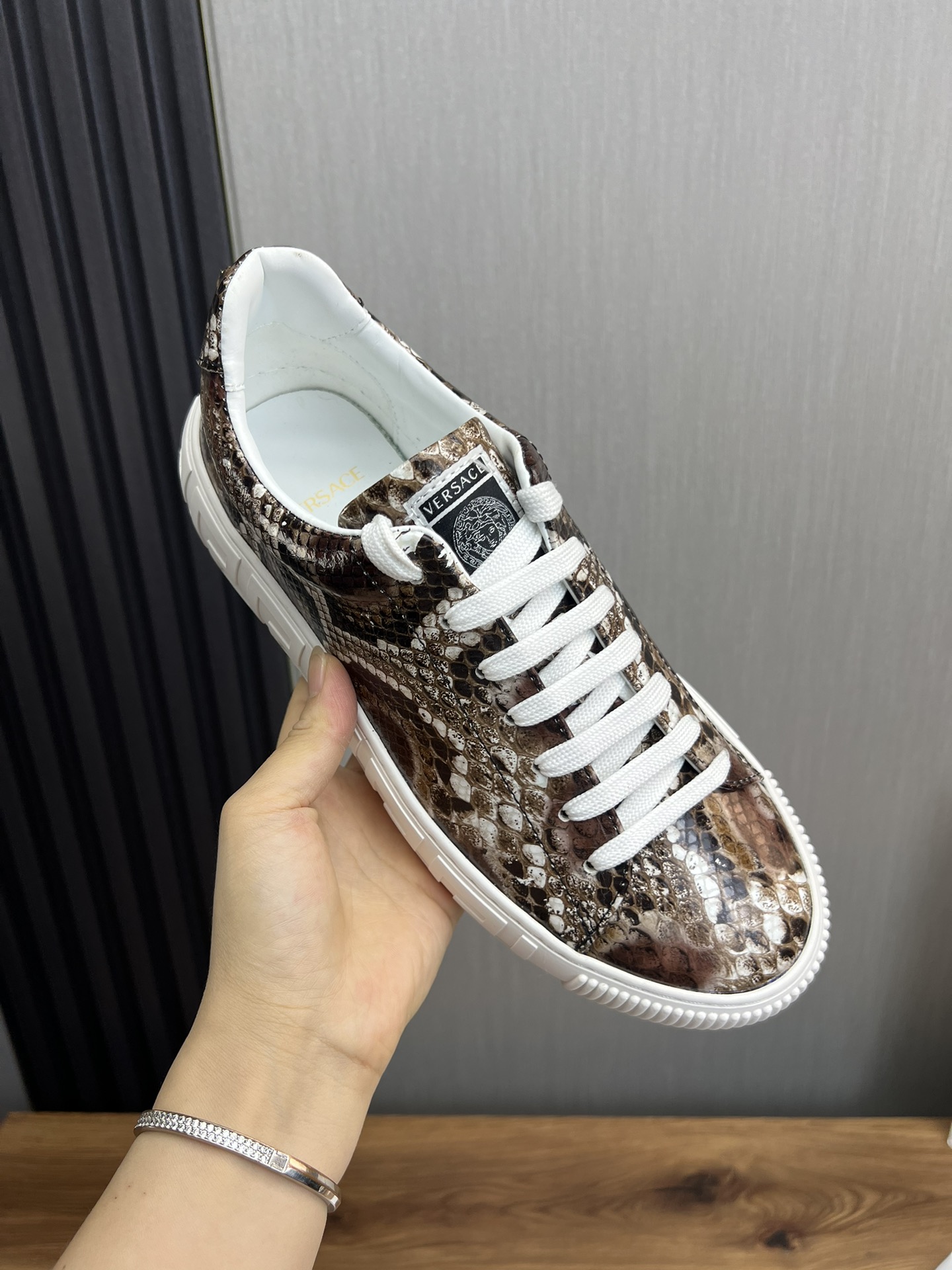 Versace Leather Platform Sneakers Brown