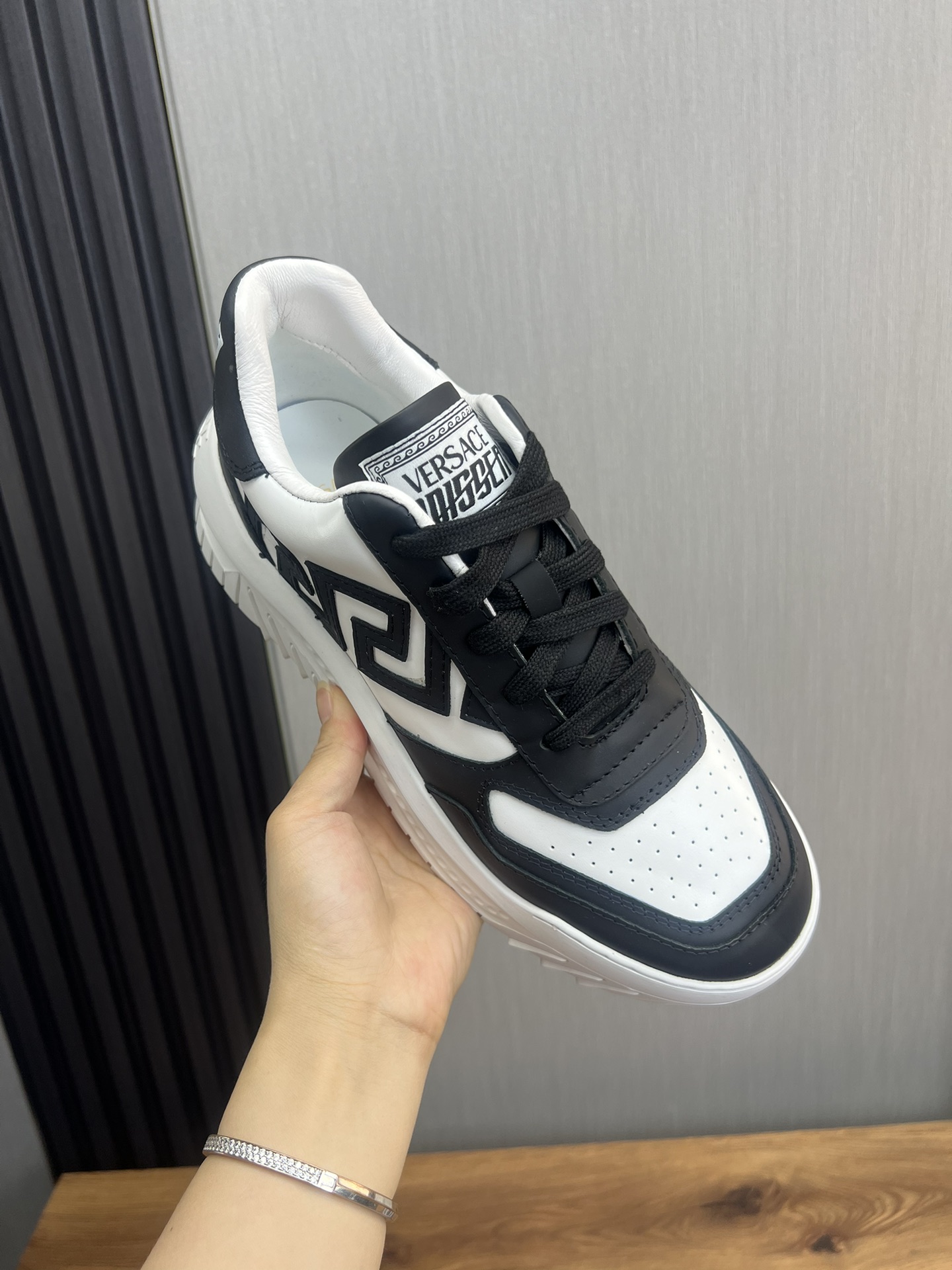 Versace Odissea Leather Low-Top Sneakers Black/White