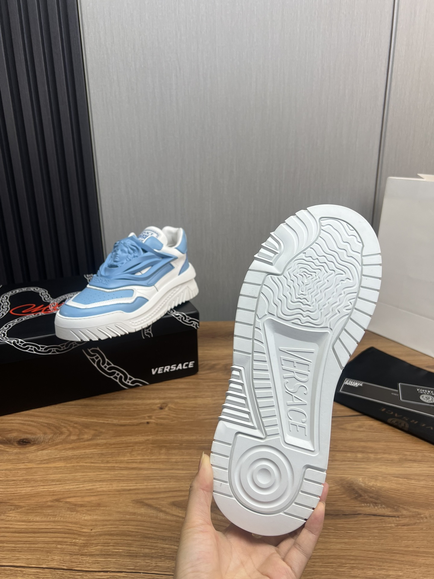 Versace Leather Casual Sneakers Blue/White