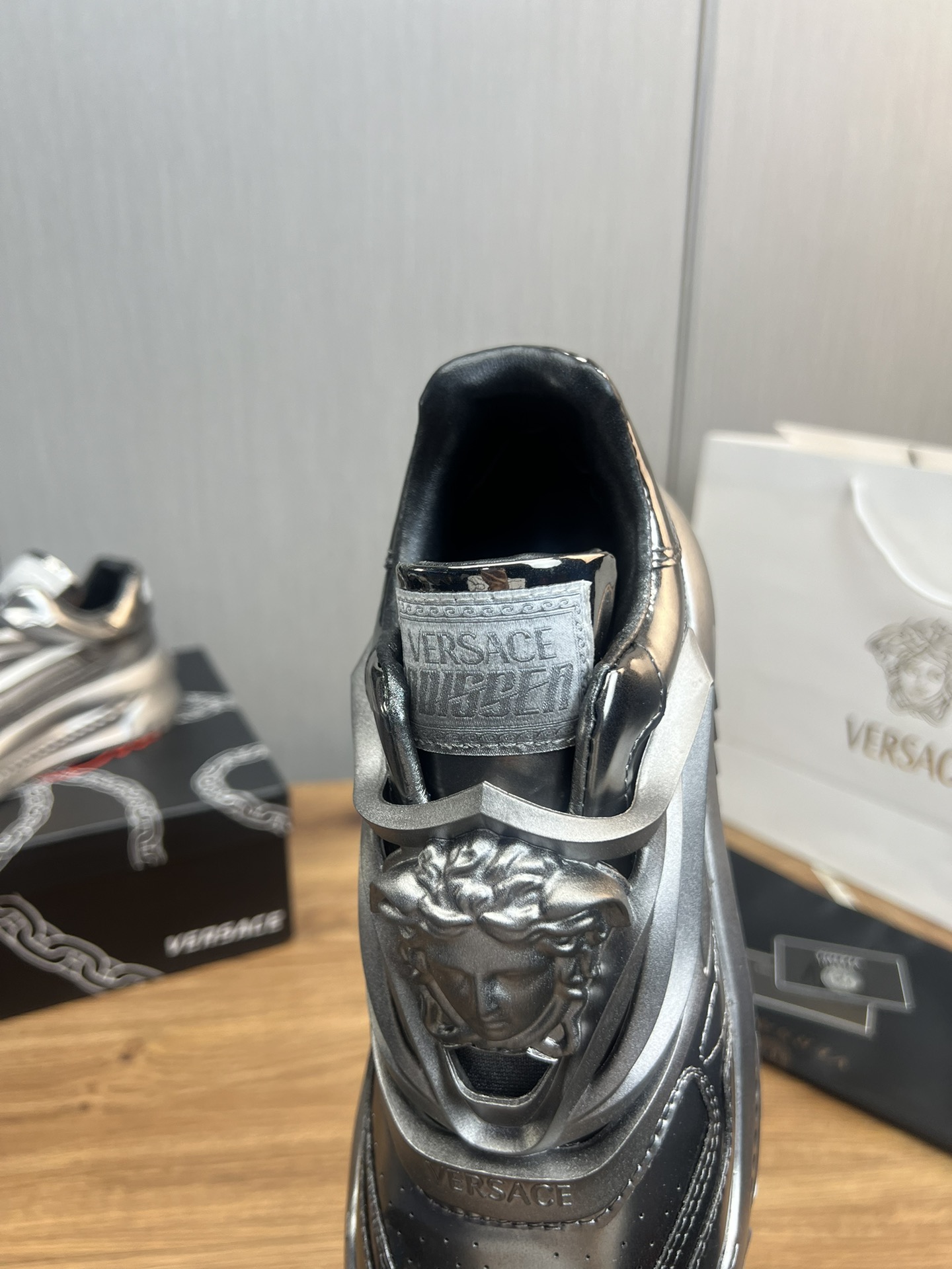 Versace Medusa Leather Sneakers Silver