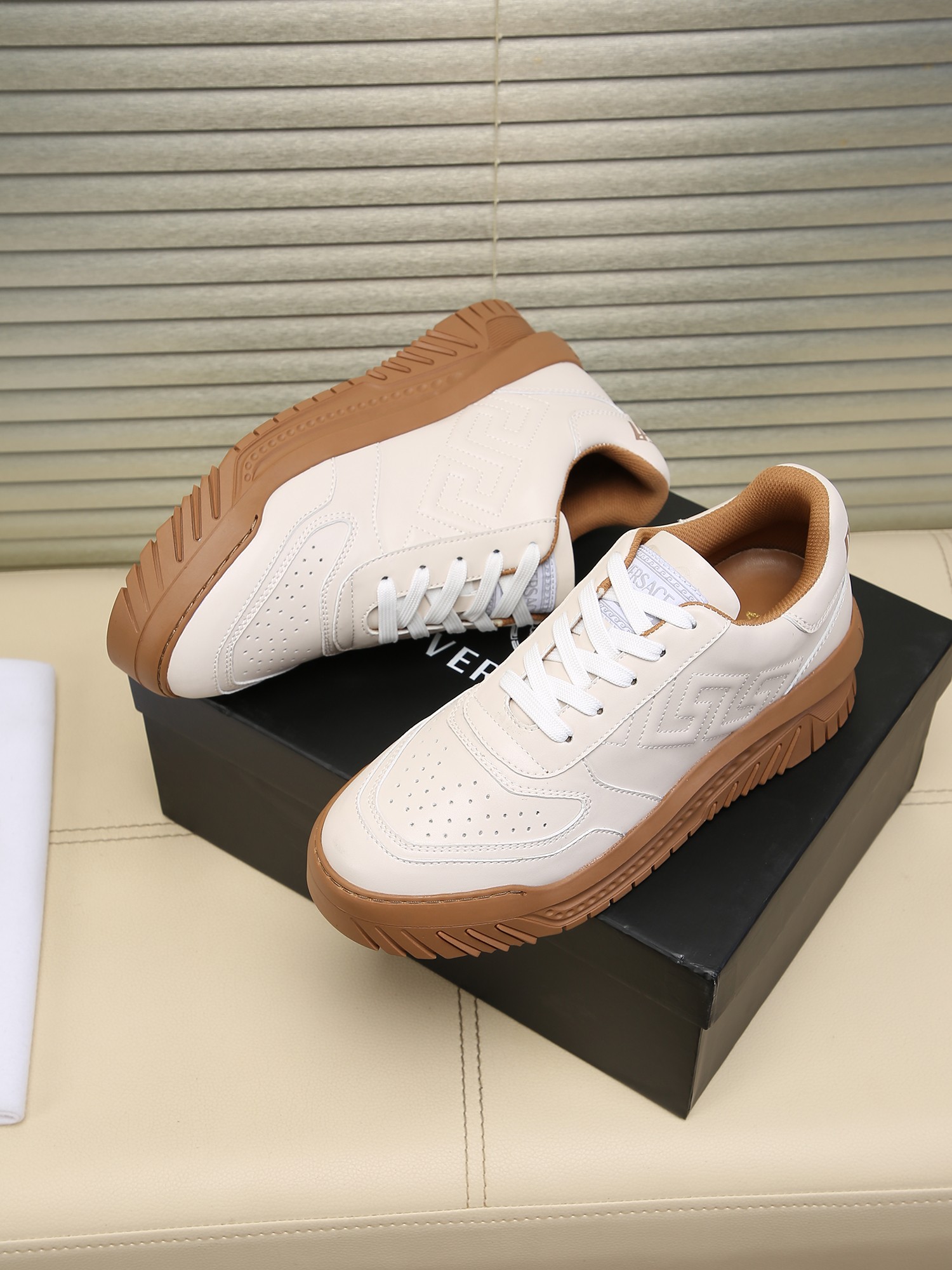Versace Greek Key Chunky Sneakers White/Tan