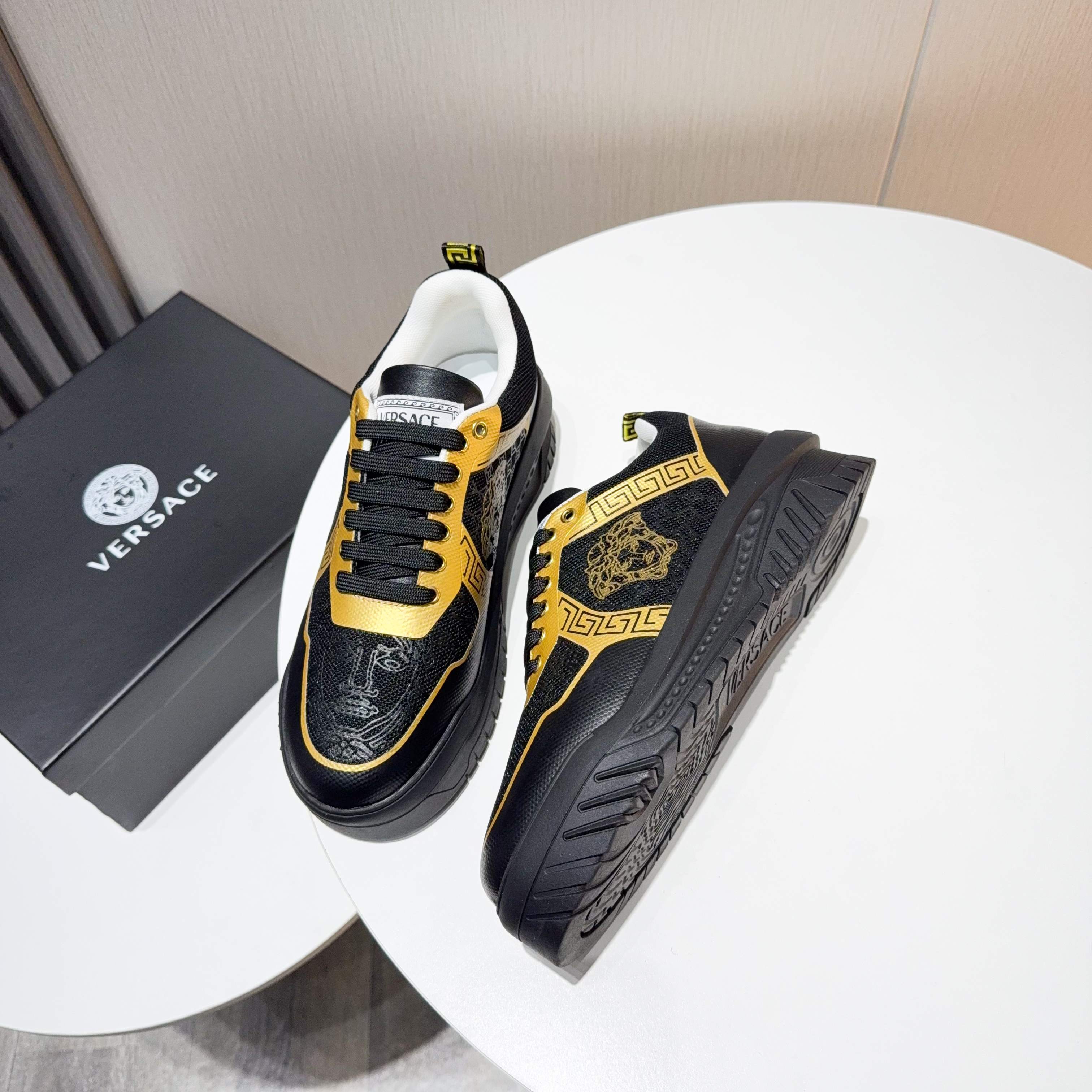 Versace Grace Labyrinth Knit Sneakers Black/Gold