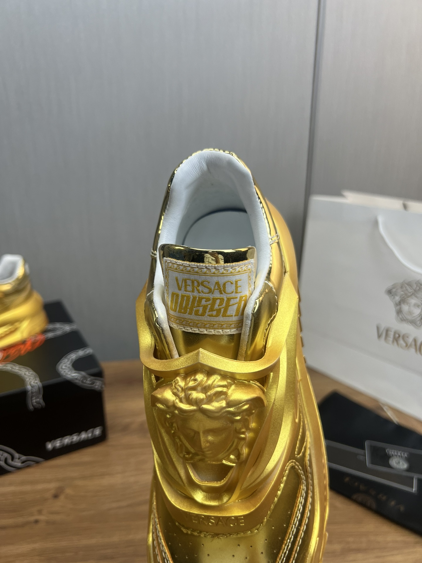 Versace Odissea Leather Sneakers Gold