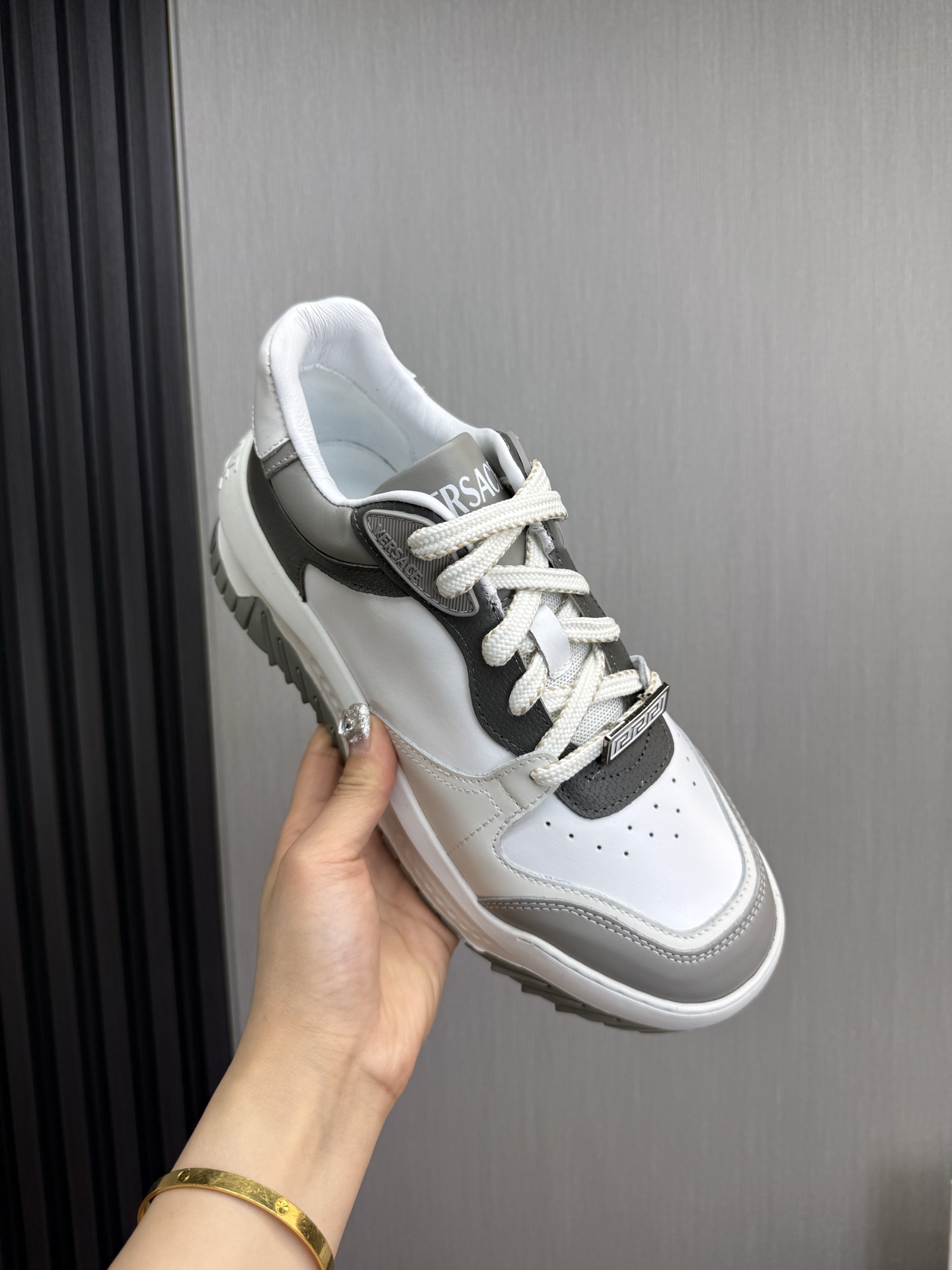 Versace Leather Casual Sneakers Gray