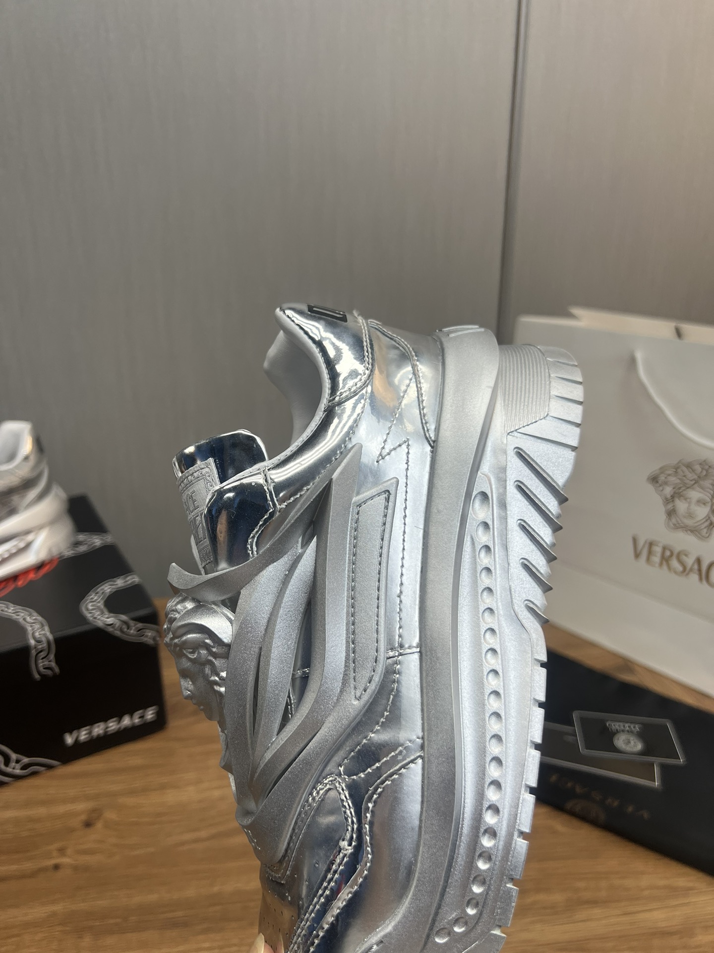 Versace Medusa Leather Sneakers Silver