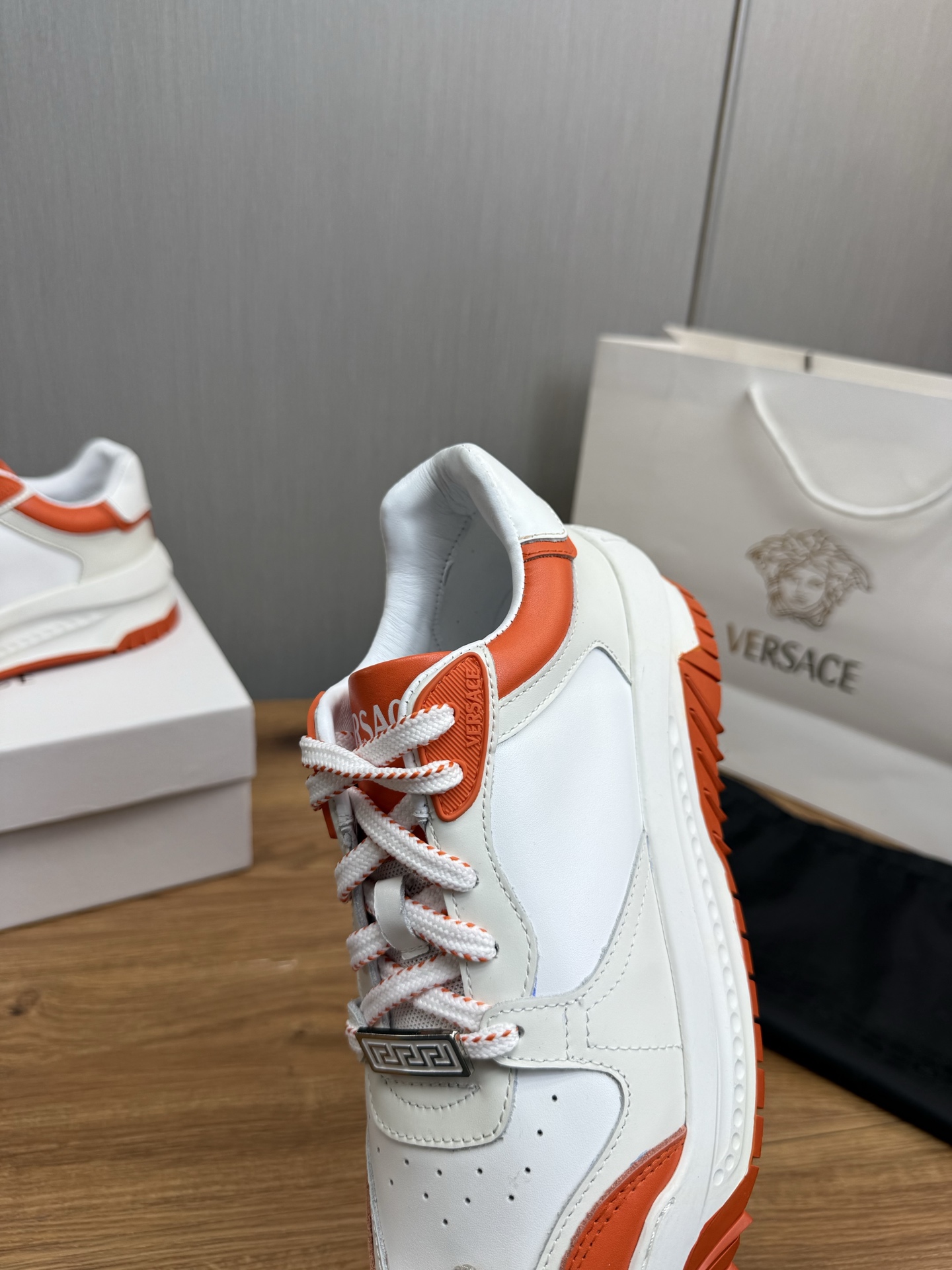 Versace Leather Casual Sneakers White-Orange