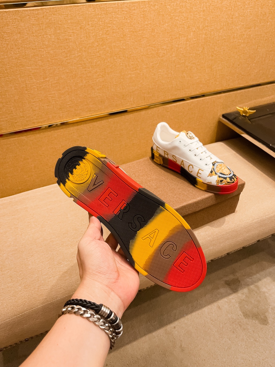 Versace Leather Low-Top Sneakers Multicolor