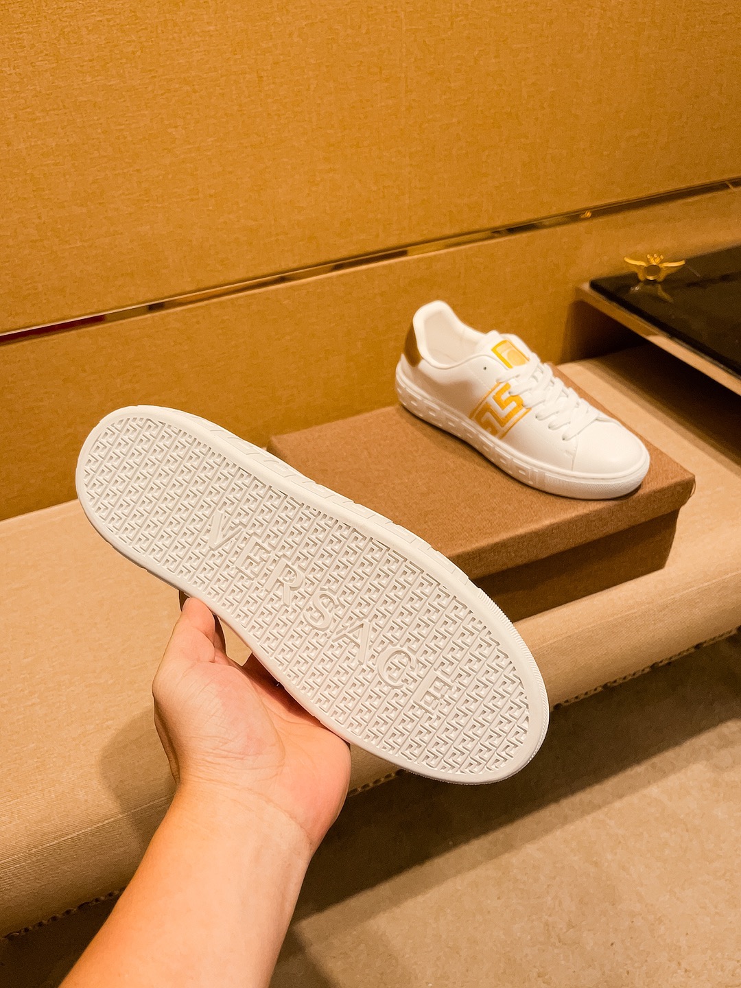 Versace Leather Low-Top Sneakers White/Gold