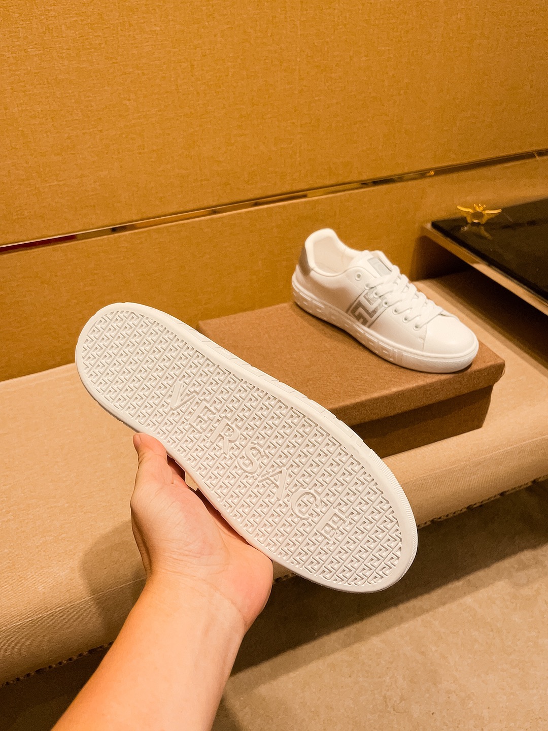 Versace Leather Low-Top Sneakers White/Silver