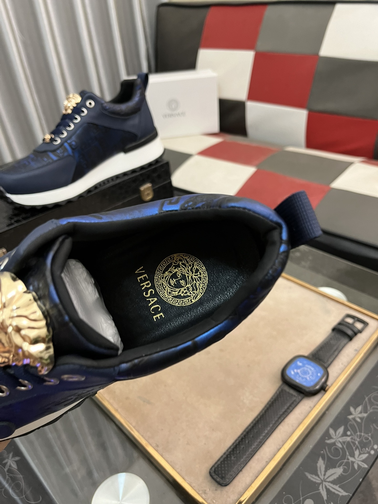 Versace Medusa Leather Sneakers Navy