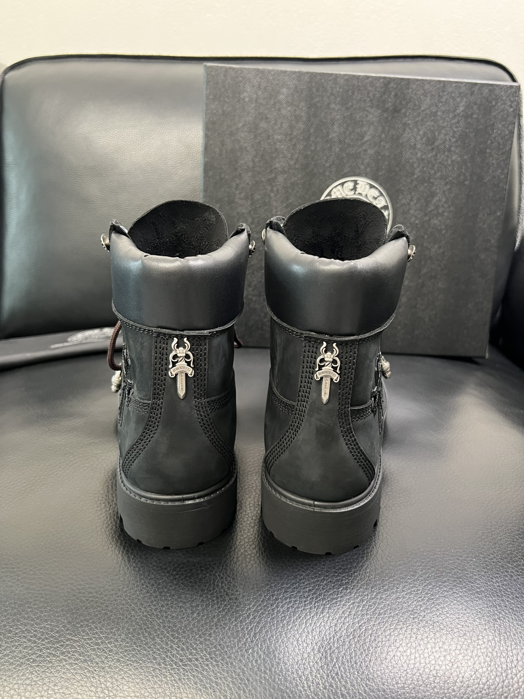 Chrome Heart Cross Patch Leather Boots Black