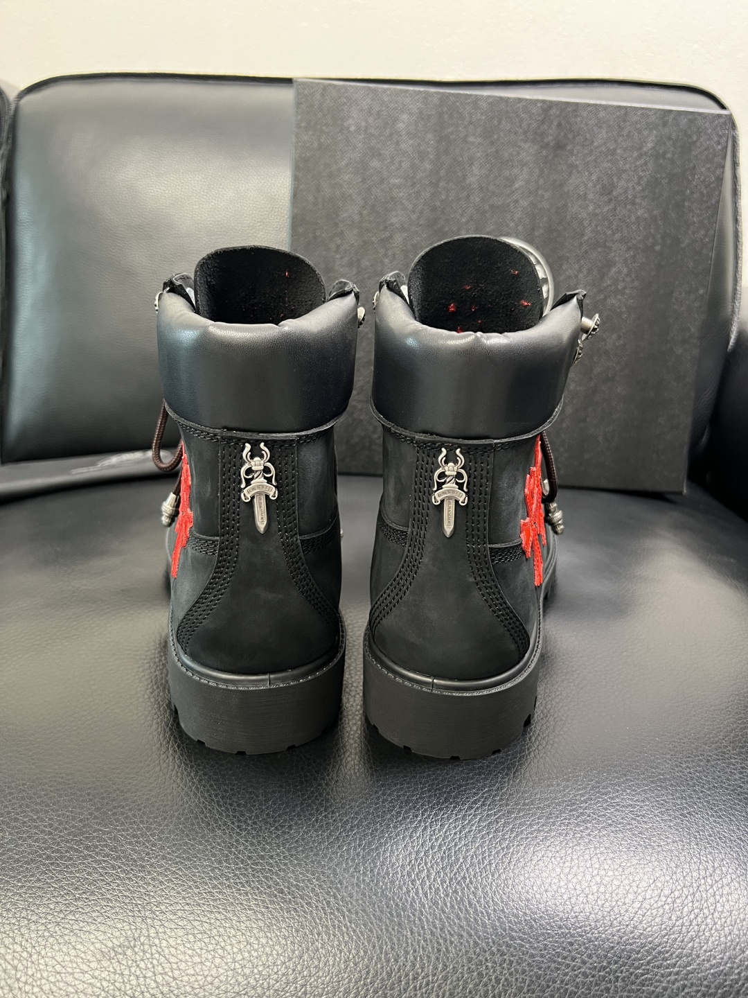 Chrome Heart Cross Patch Leather Boots Black/Red