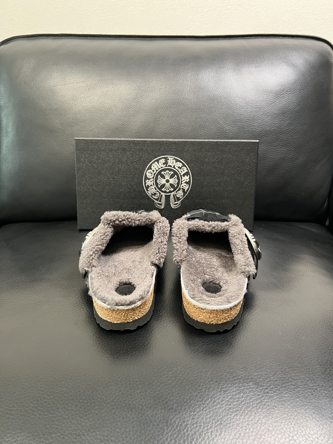 Chrome Heart Shearling Lined Suede Clogs Black