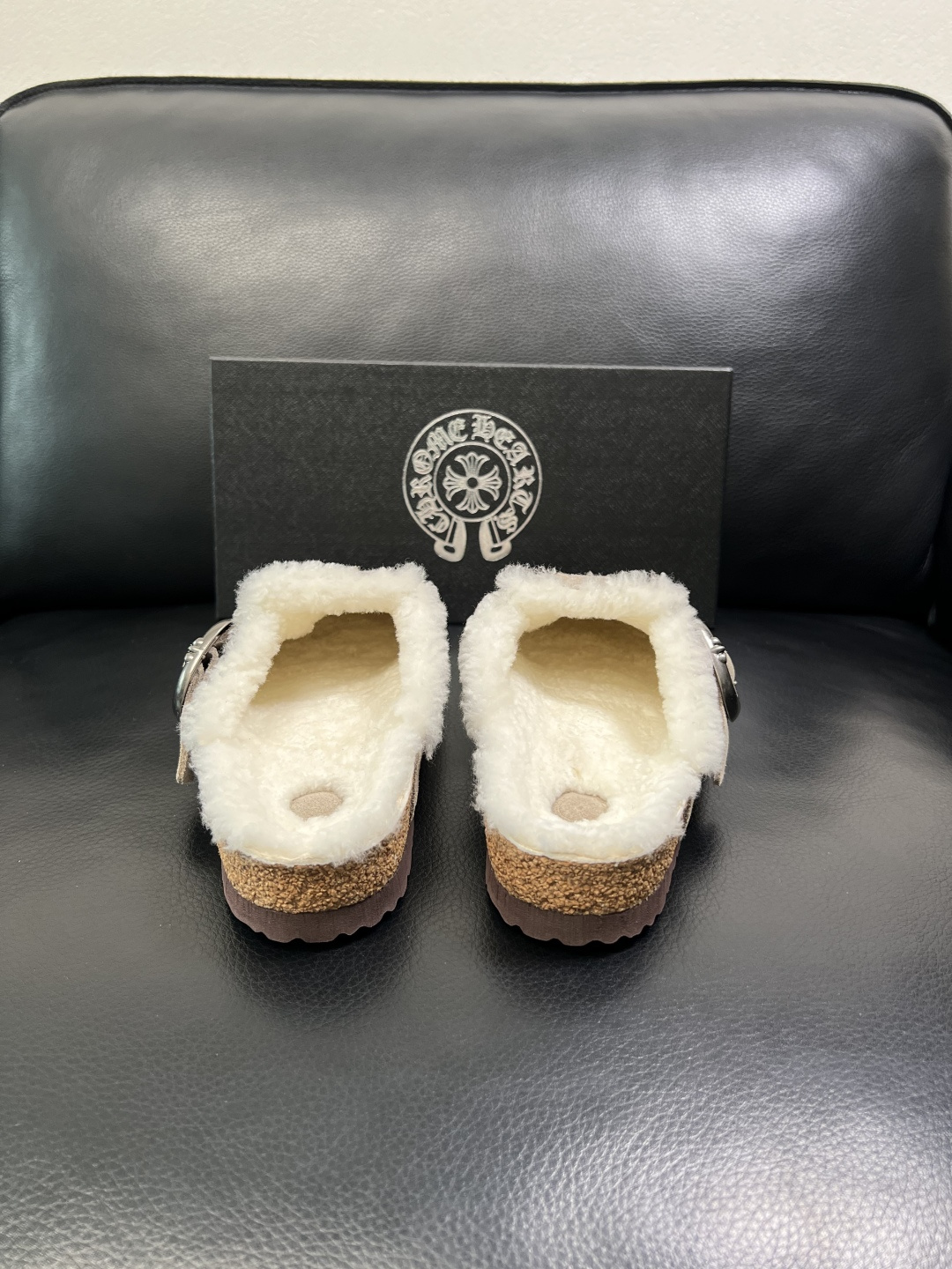 Chrome Heart Shearling Suede Clogs Beige