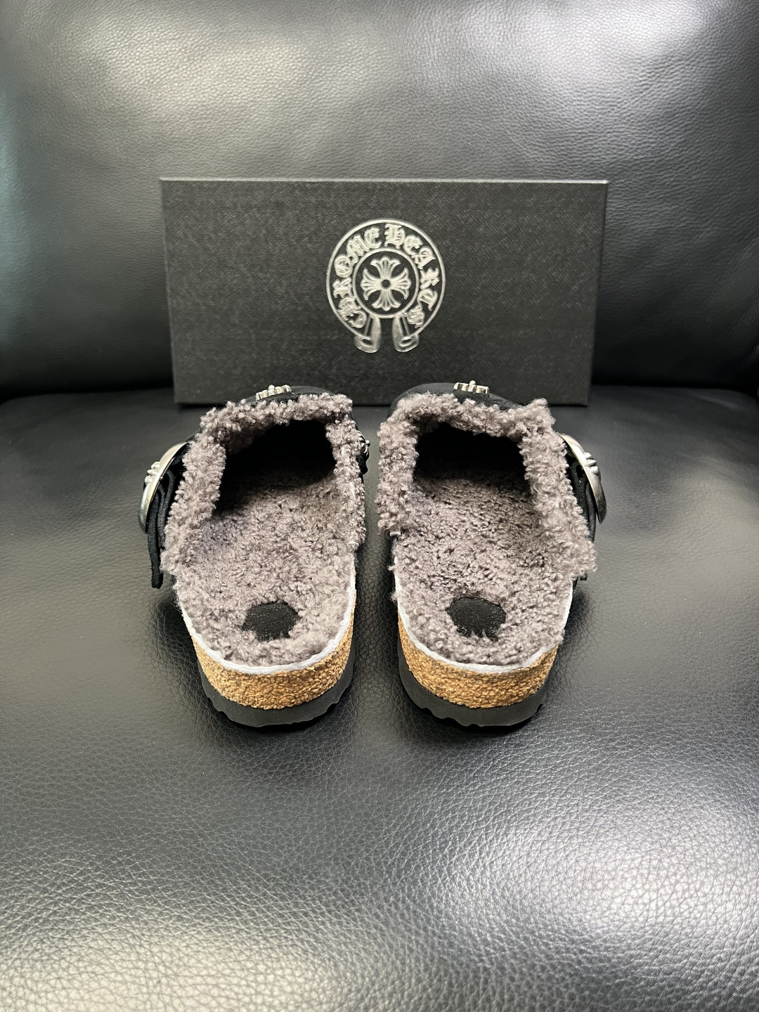 Chrome Heart Shearling Clogs Black