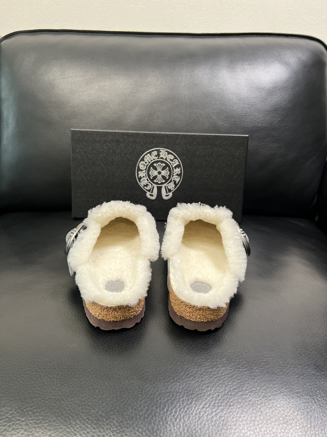 Chrome Heart Shearling Clogs Gray