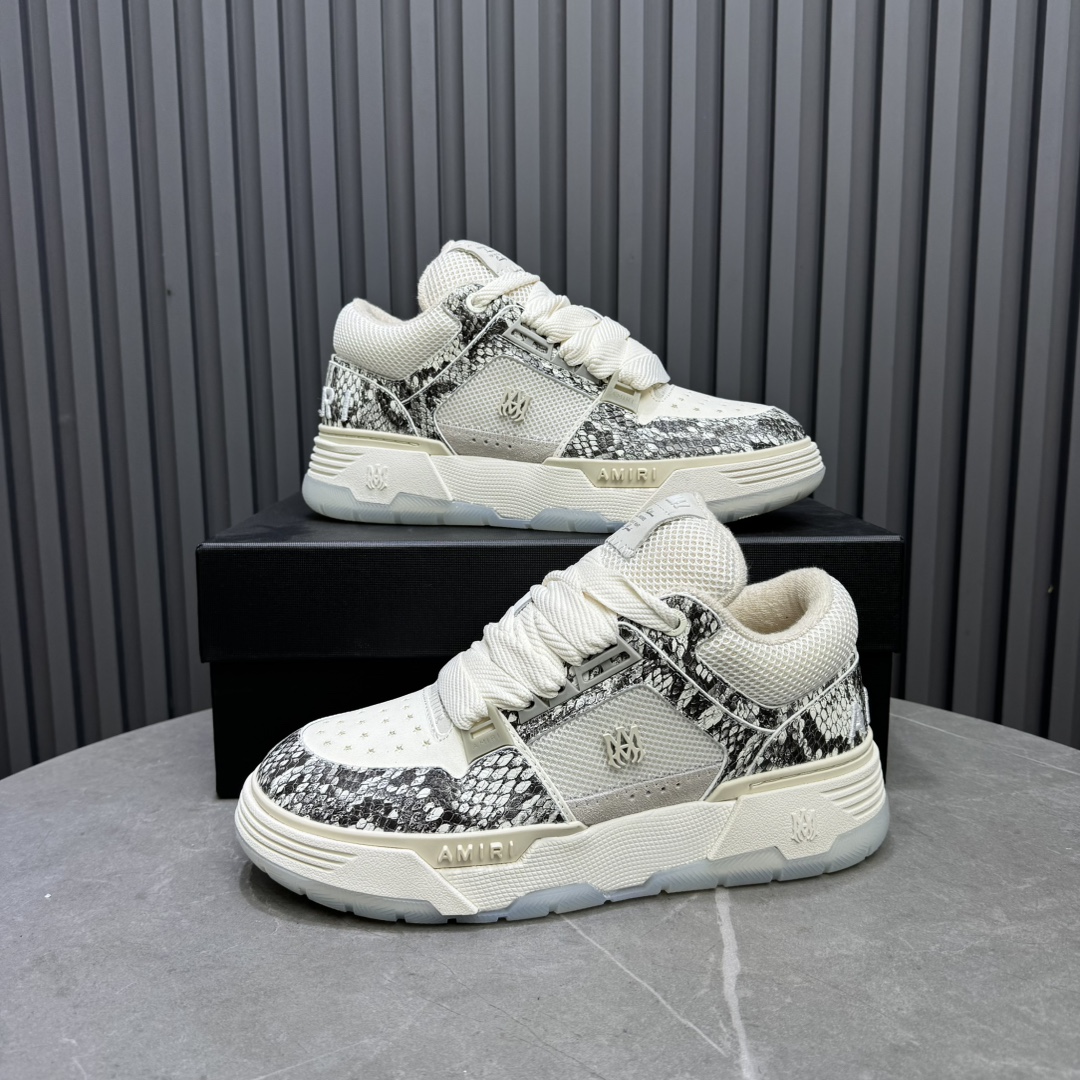 Amiri Snake-Print Low Sneakers White/Grey