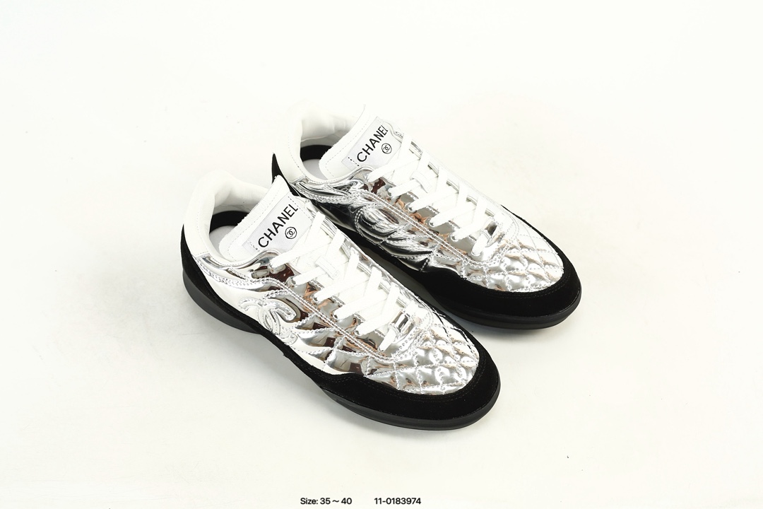 Chanel Quilted Low-Top Sneakers Silver/Black