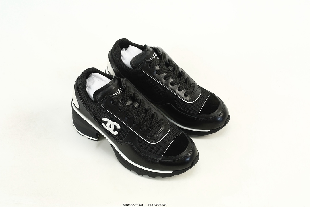 Chanel Calfskin Lace-Up Sneakers Black