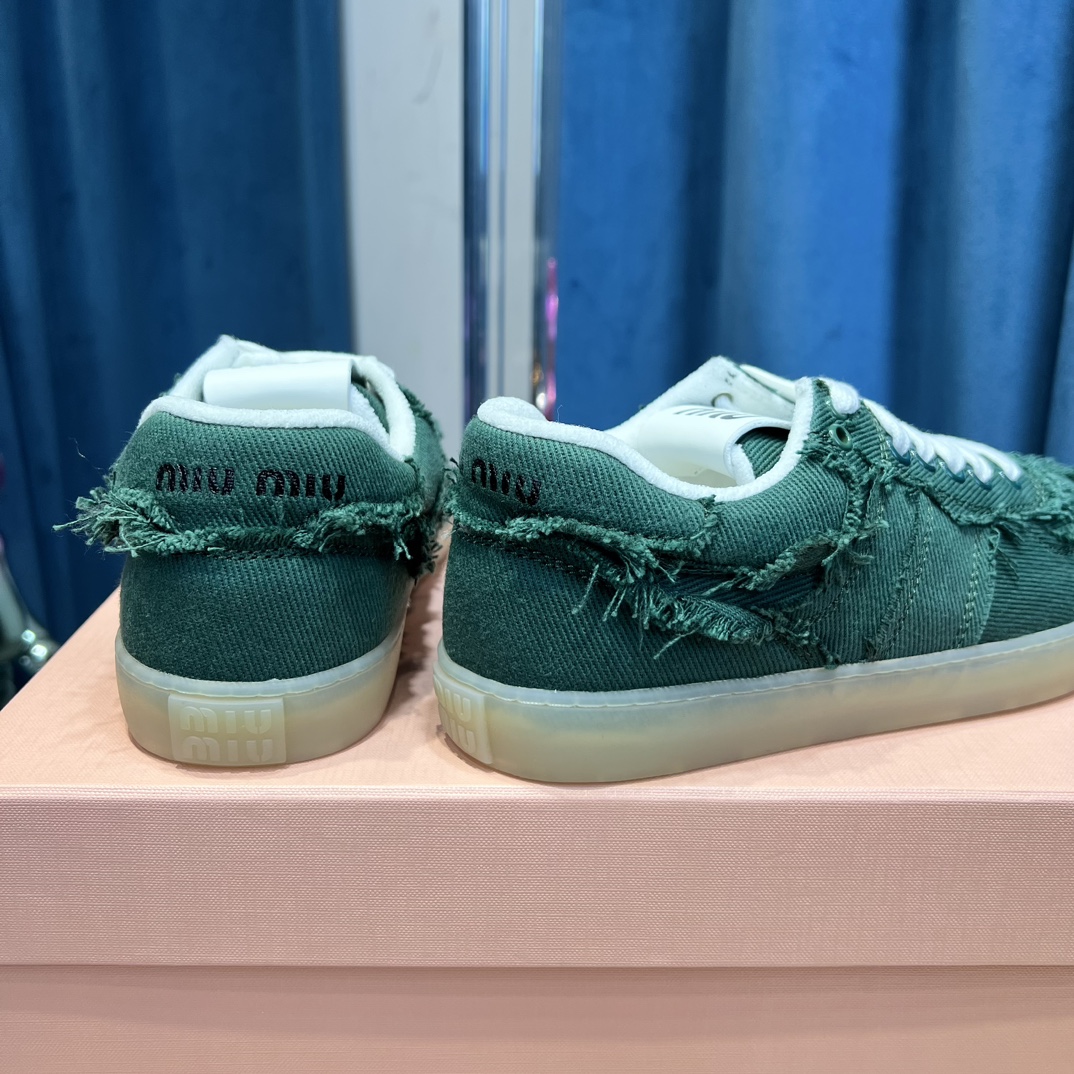 Miu Miu Frayed Canvas Sneakers Green