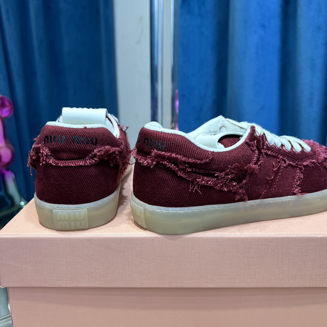 Miu Miu Frayed Canvas Sneaker Burgundy