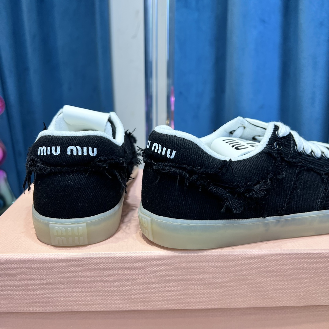 Miu Miu Distressed Fringe Sneakers Black
